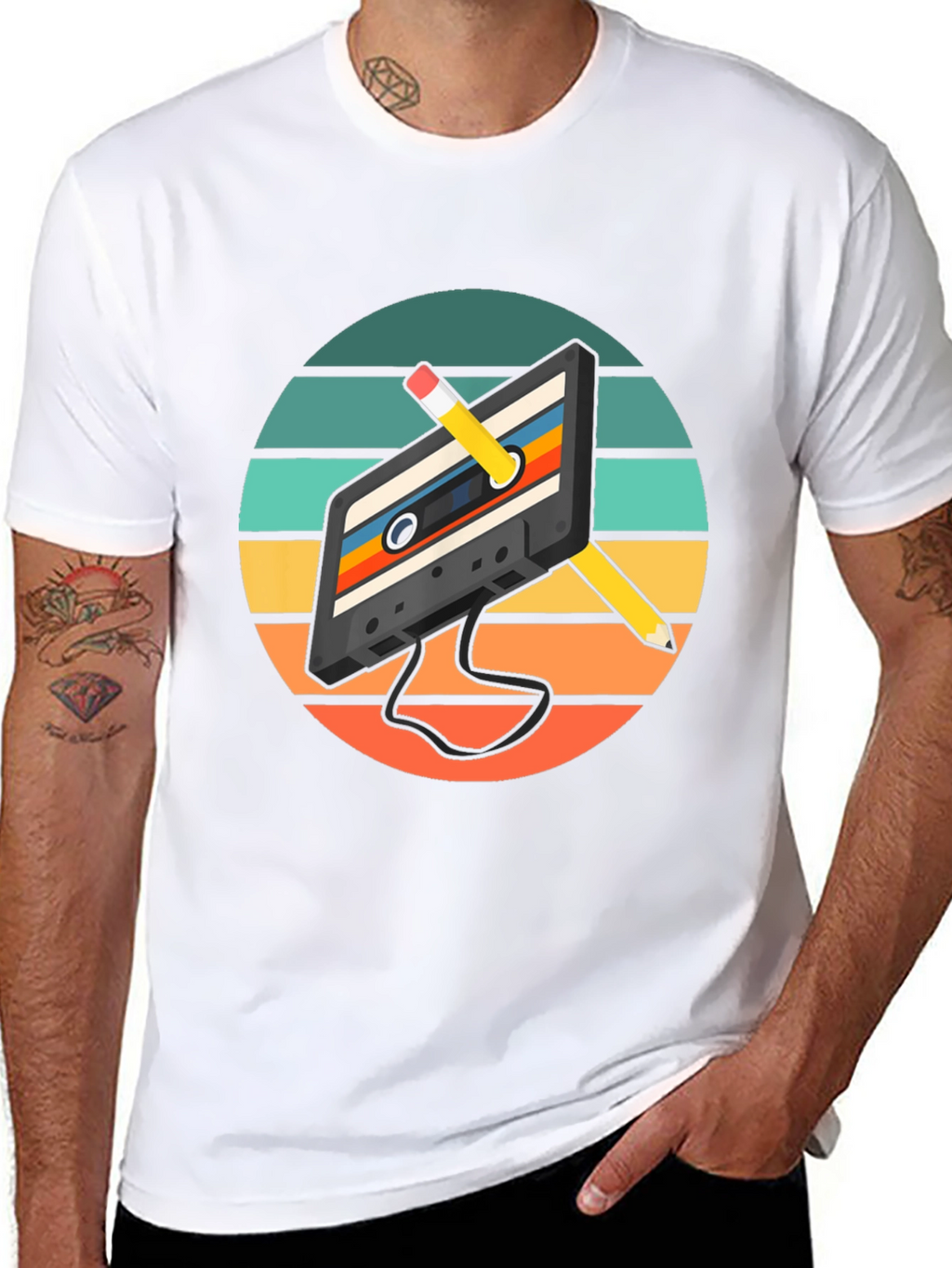Retro Cassette Tape & Pencil Graphic Tee