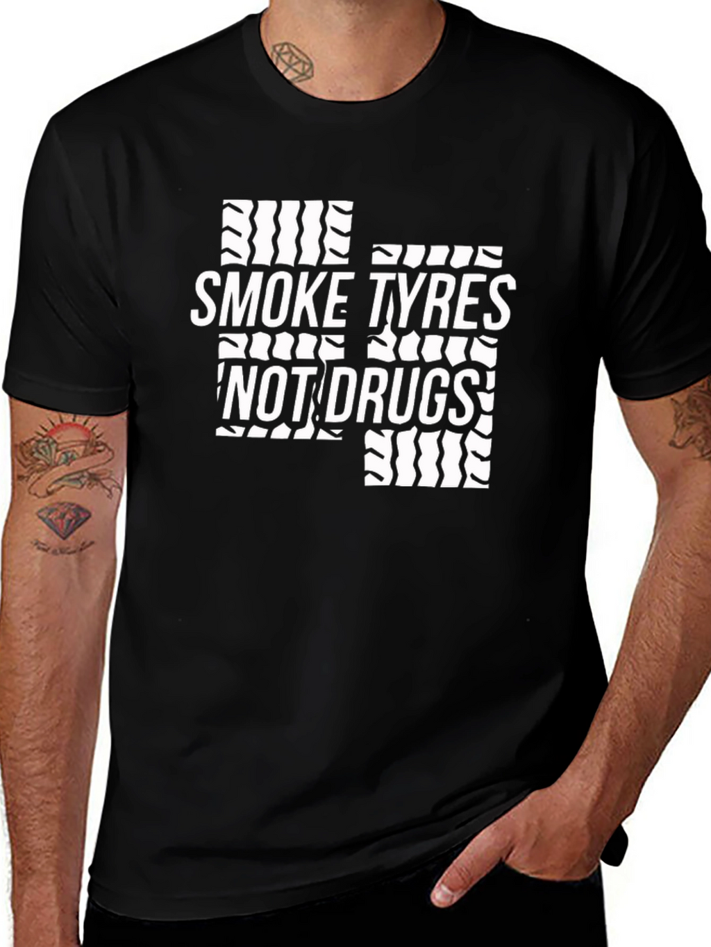 Smoke Tyres Not Drugs Black T-Shirt