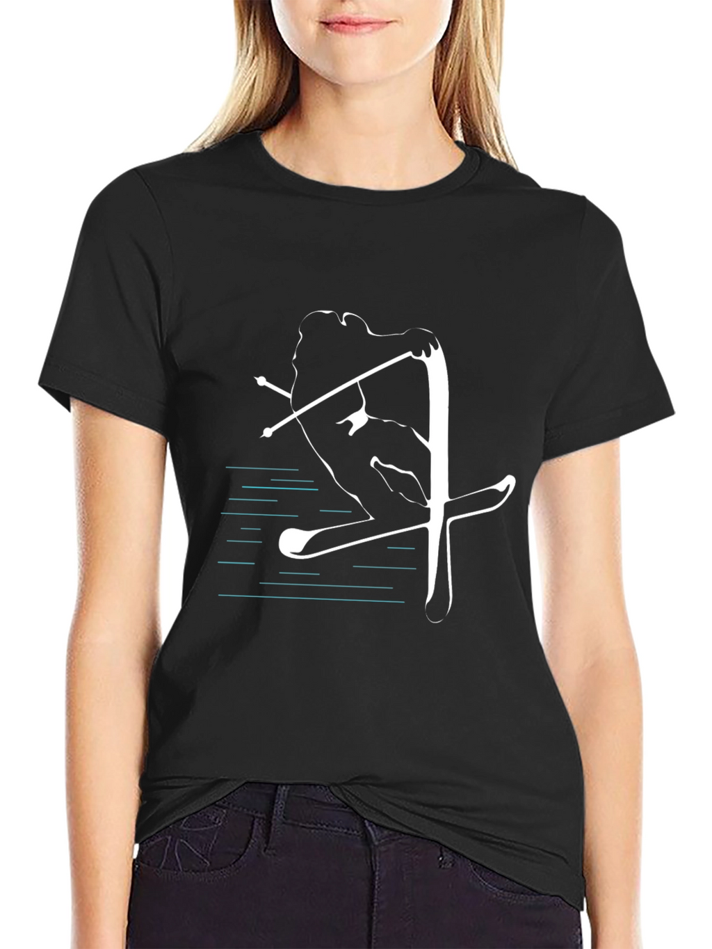 Black Skiing Graphic T-Shirt - Cool Sporty Design
