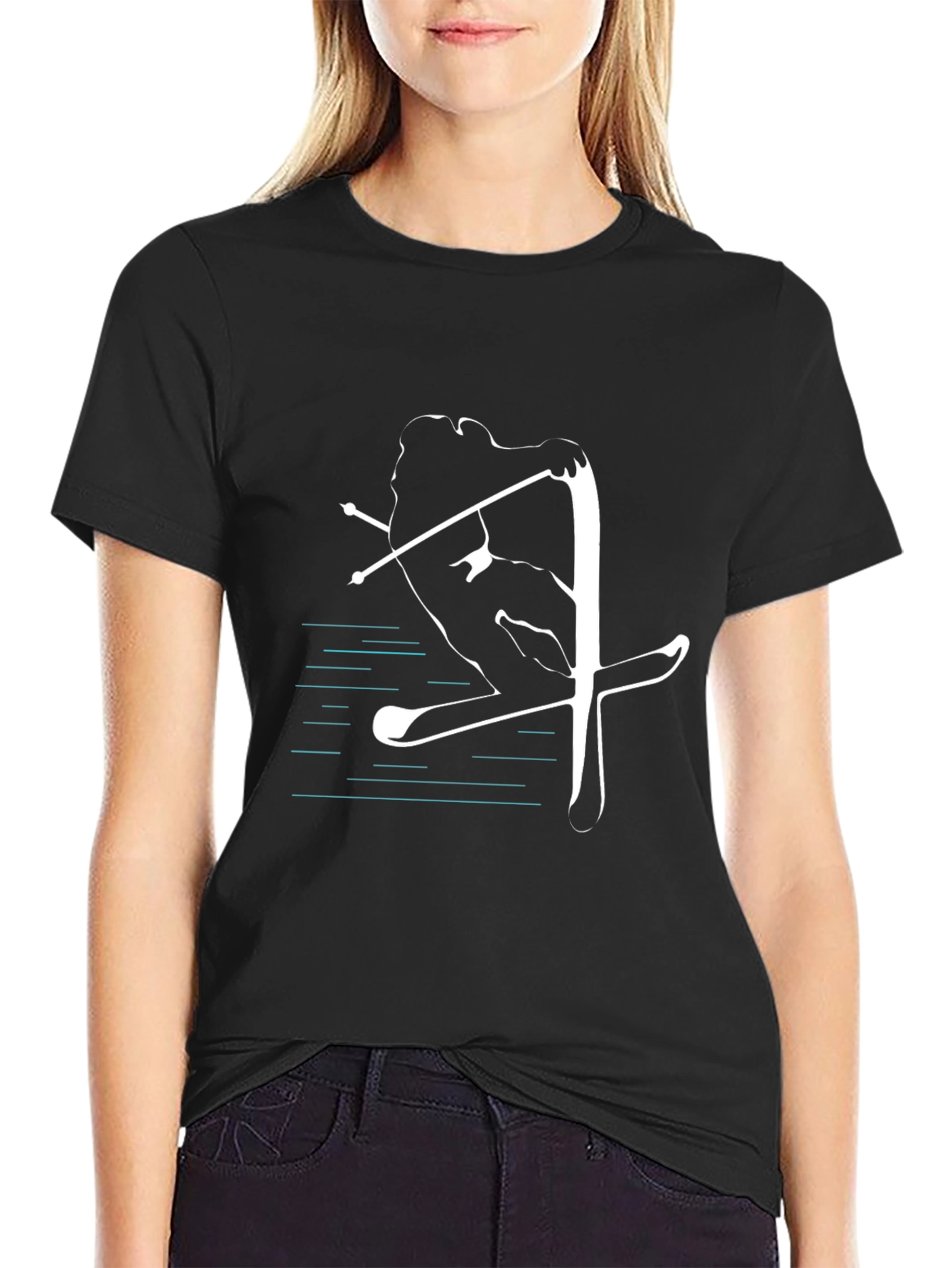 Black Skiing Graphic T-Shirt - Cool Sporty Design