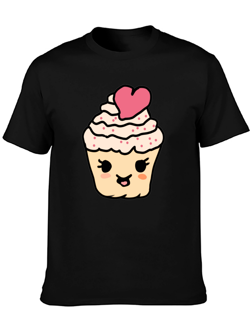 Cute Cupcake Graphic Tee - Black Cotton Comfort