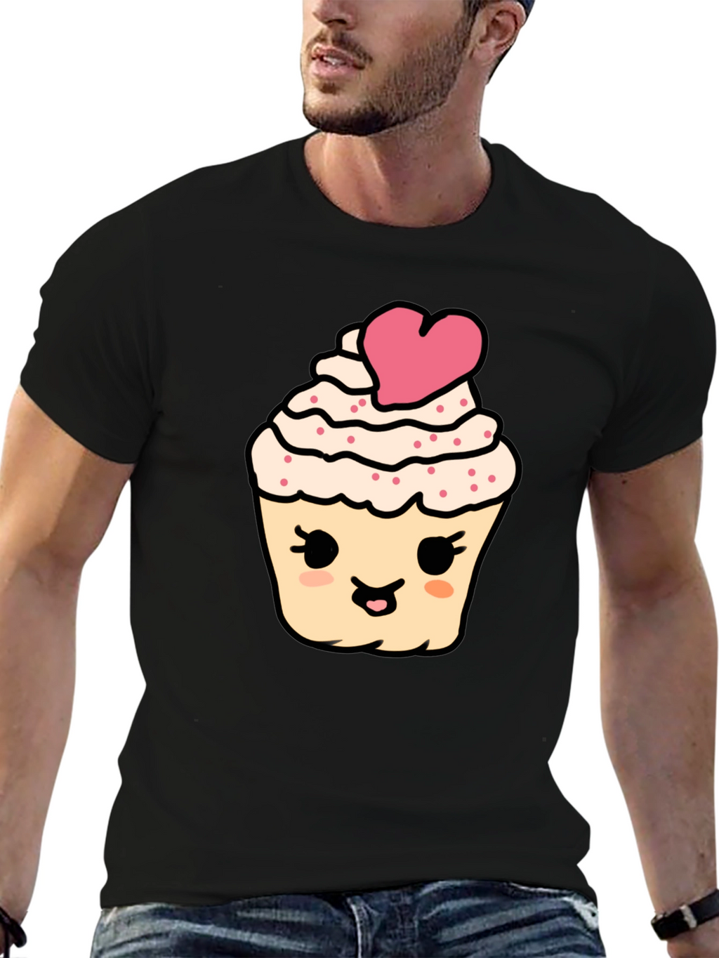 Cute Cupcake Graphic Tee - Black Cotton Comfort