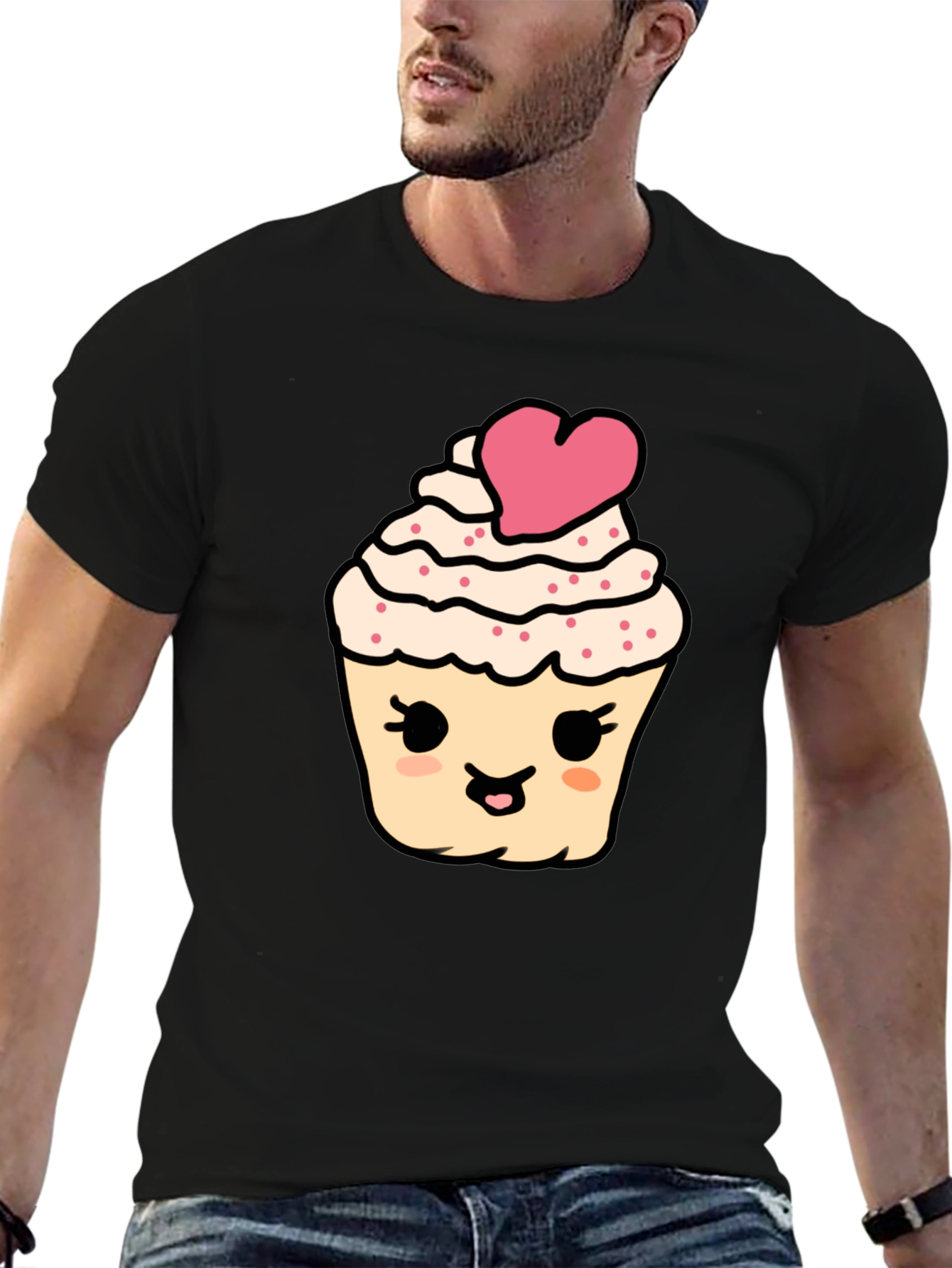 Cute Cupcake Graphic Tee - Black Cotton Comfort