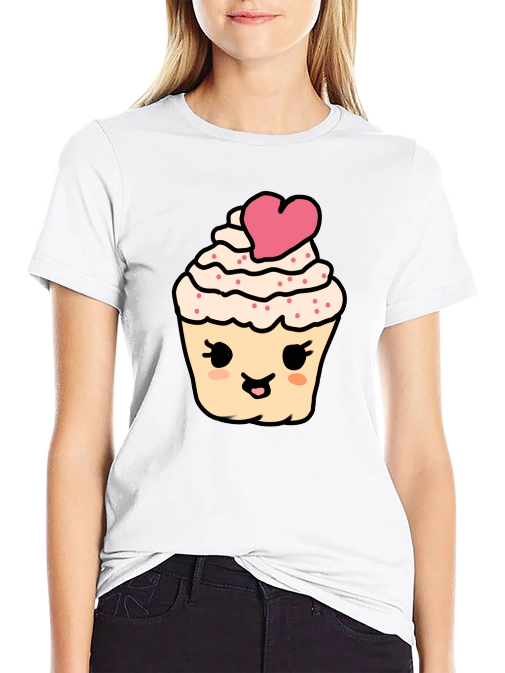 Cute Cupcake Graphic Tee - Black Cotton Comfort