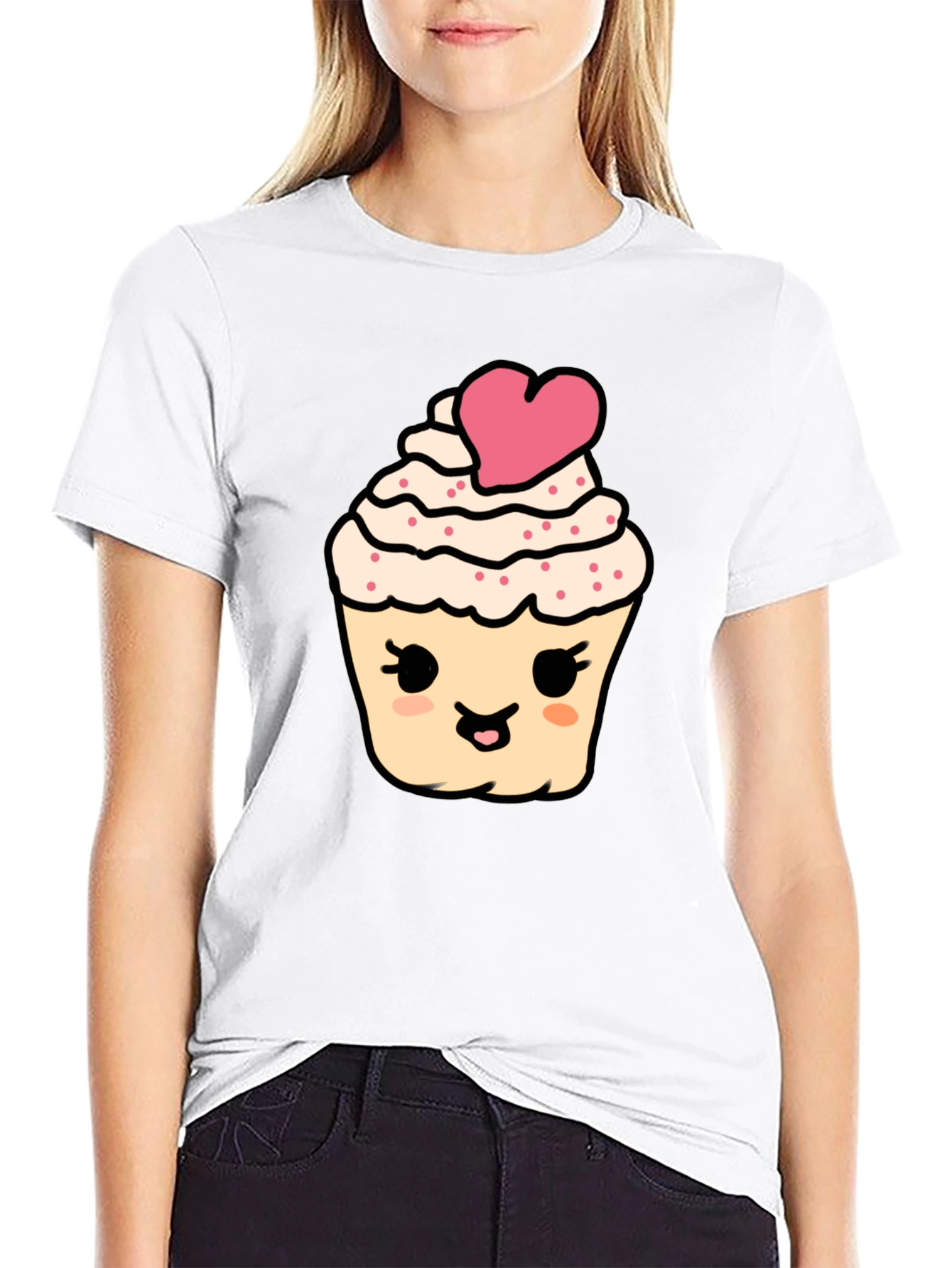 Cute Cupcake Graphic Tee - Black Cotton Comfort