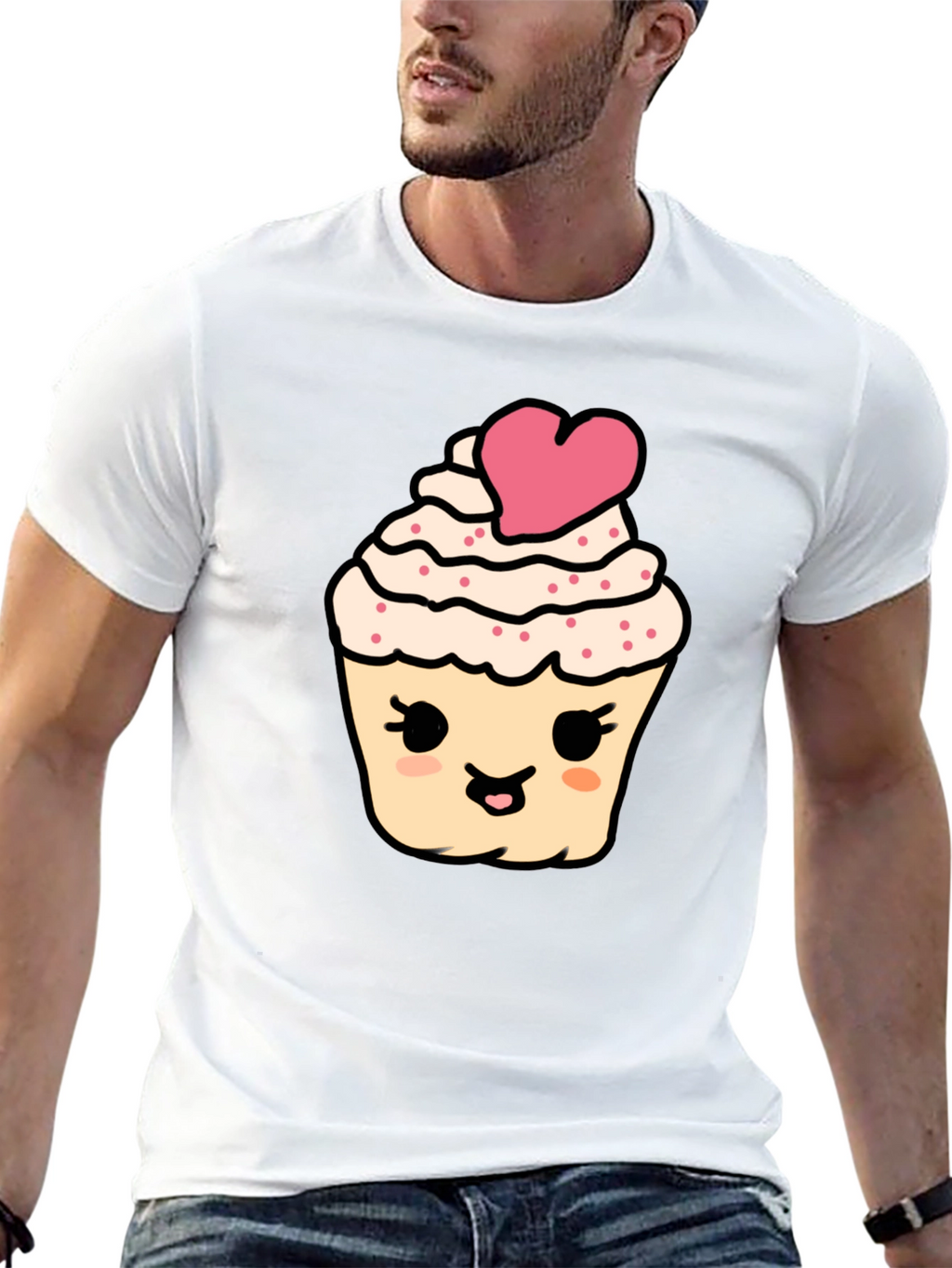 Cute Cupcake Graphic Tee - Black Cotton Comfort