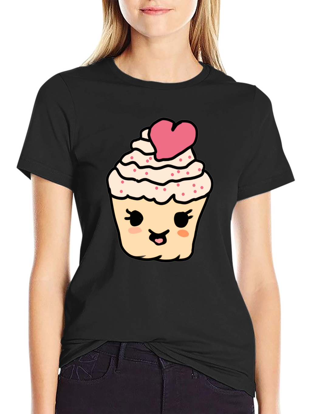 Cute Cupcake Graphic Tee - Black Cotton Comfort