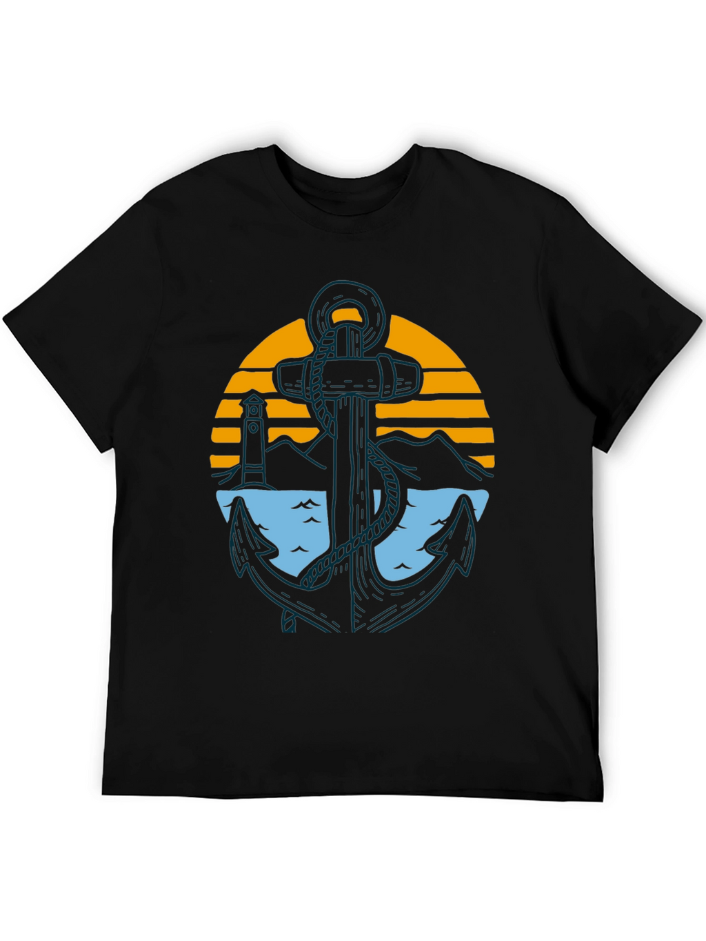 Nautical Anchor Graphic Tee - Black Cotton Blend