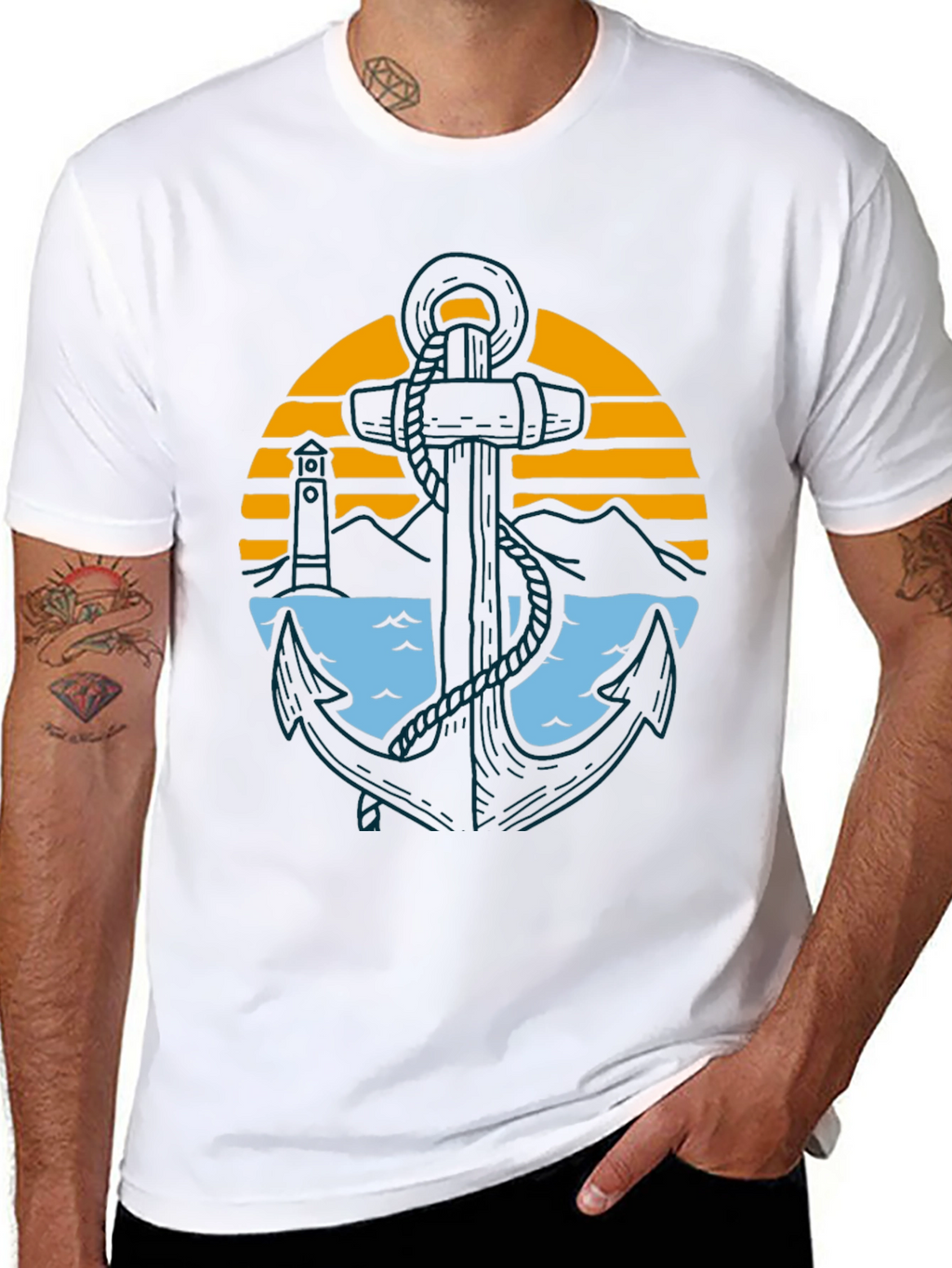 Nautical Anchor Graphic Tee - Black Cotton Blend