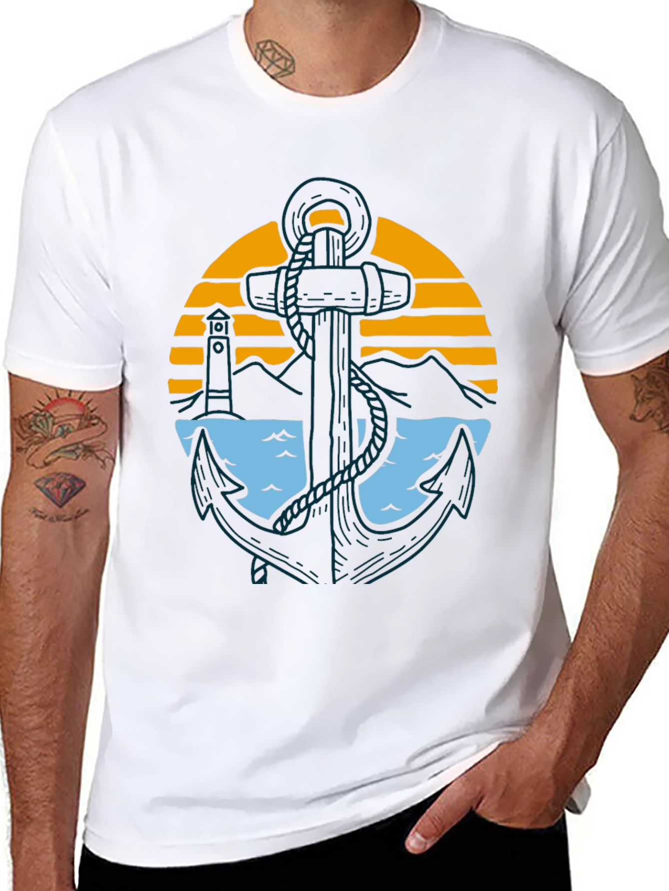 Nautical Anchor Graphic Tee - Black Cotton Blend