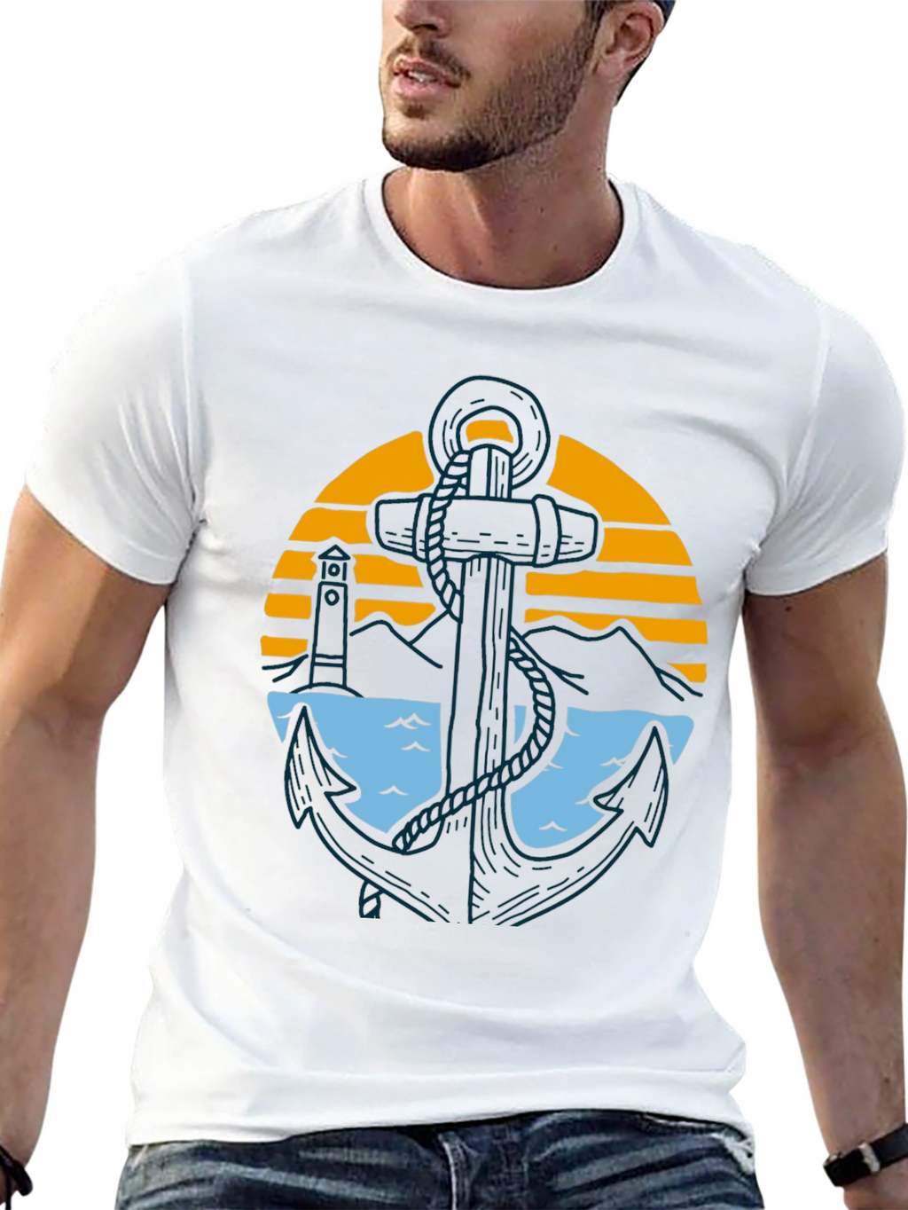 Nautical Anchor Graphic Tee - Black Cotton Blend