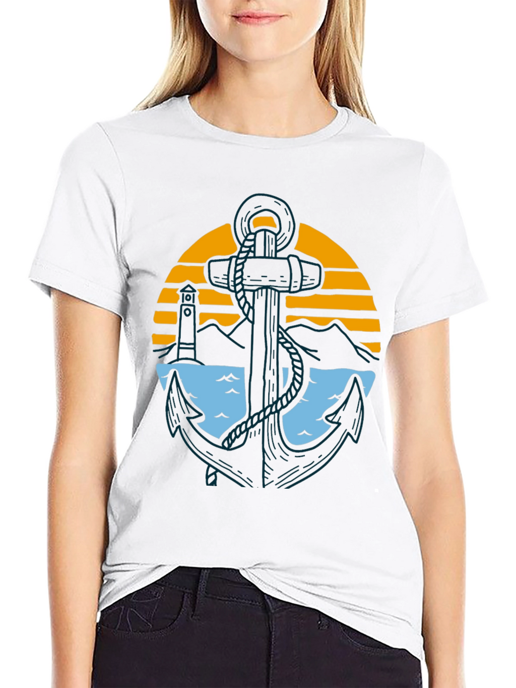Nautical Anchor Graphic Tee - Black Cotton Blend