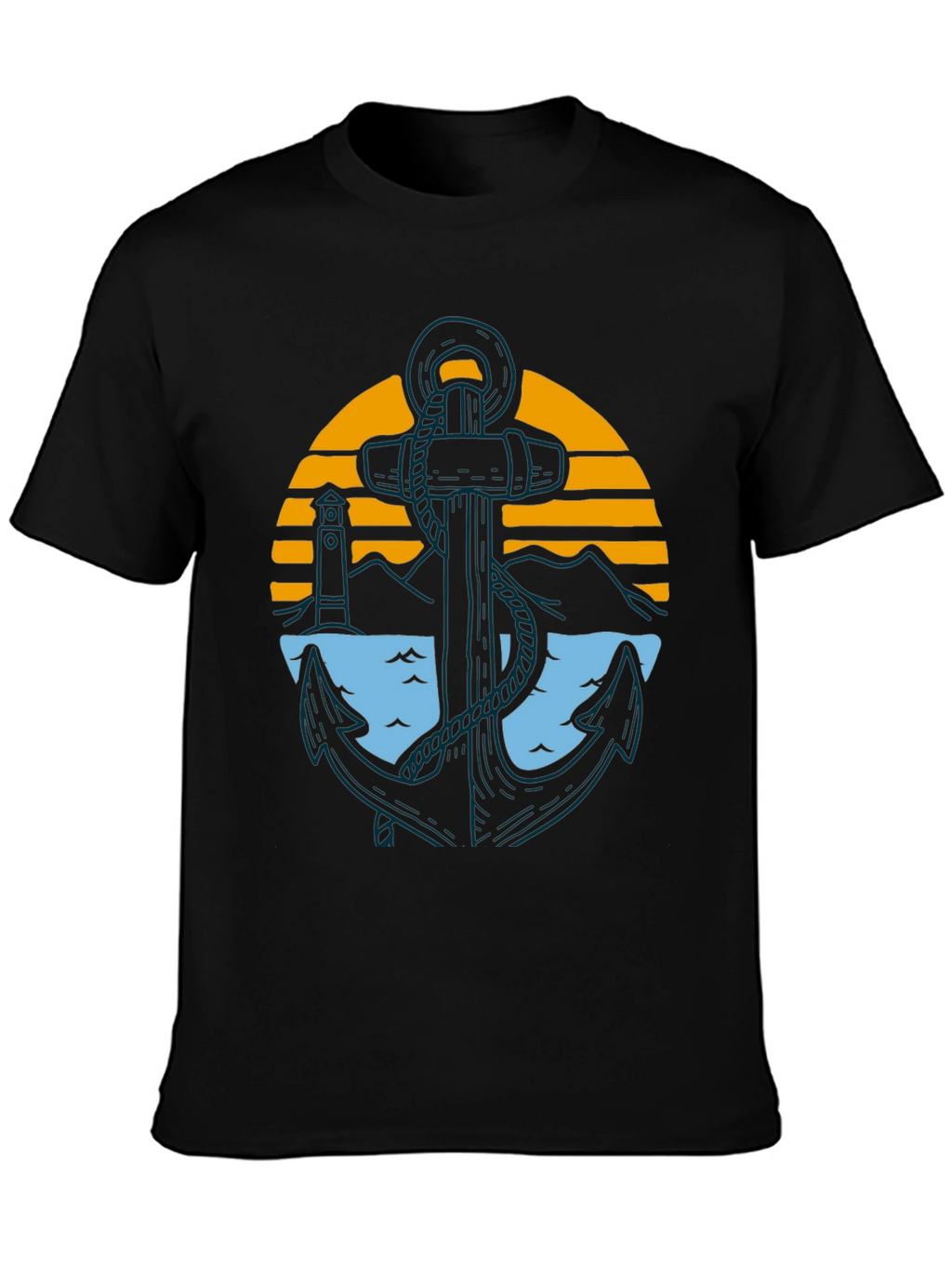 Nautical Anchor Graphic Tee - Black Cotton Blend