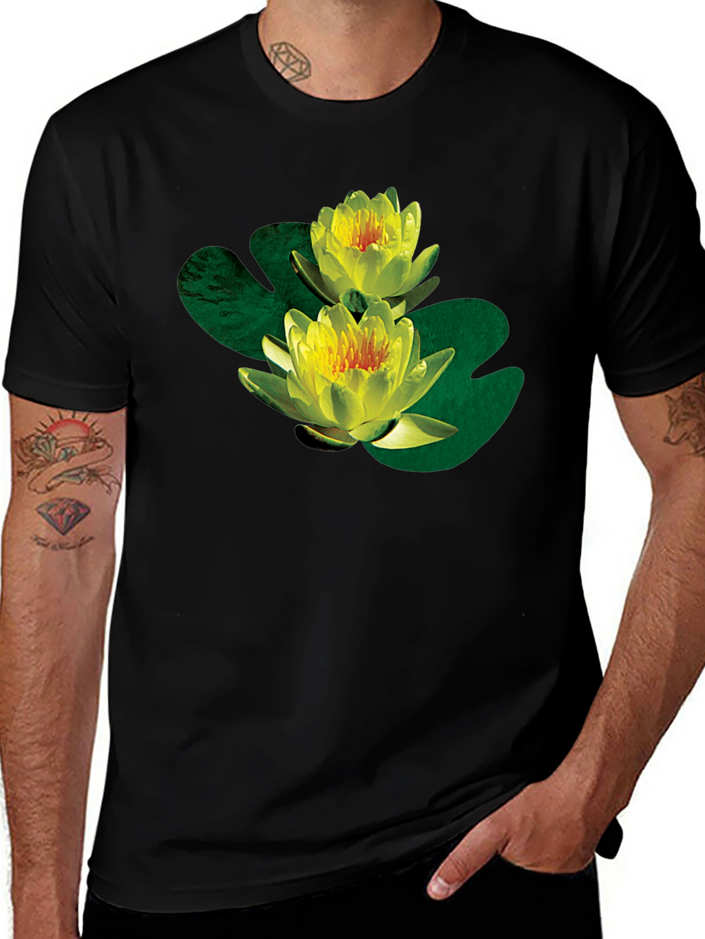 Water Lily Graphic Black T-Shirt