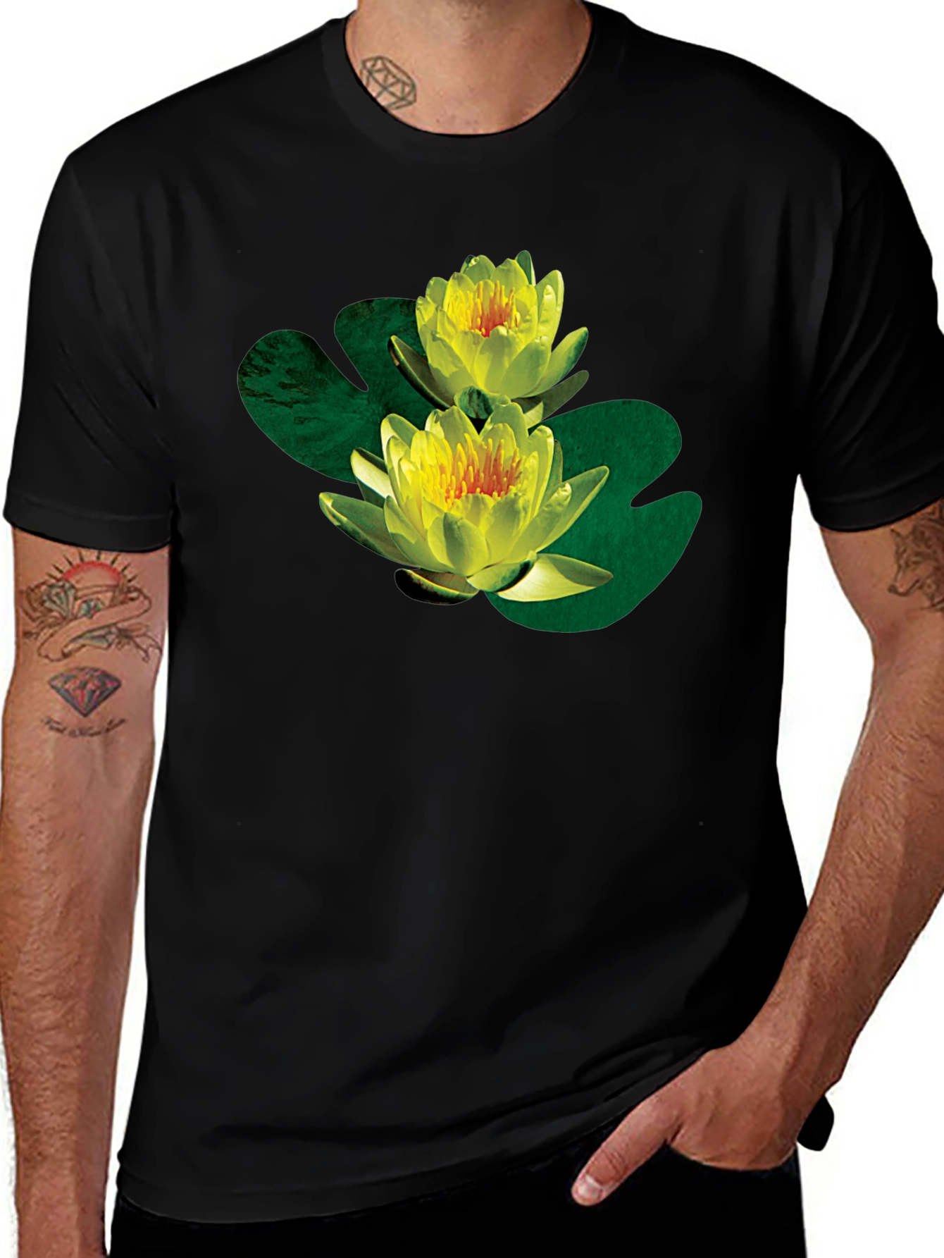 Water Lily Graphic Black T-Shirt