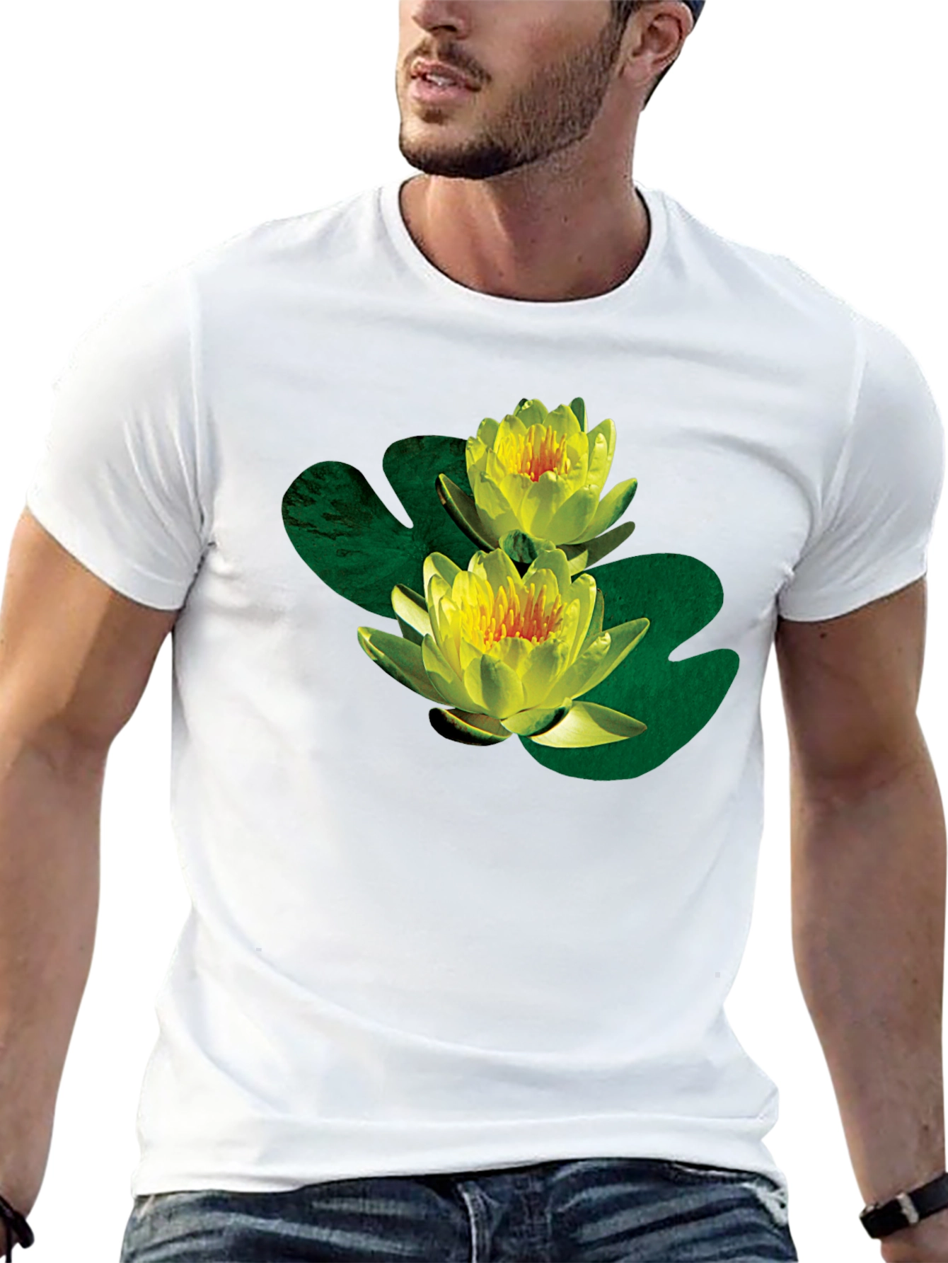 Water Lily Graphic Black T-Shirt