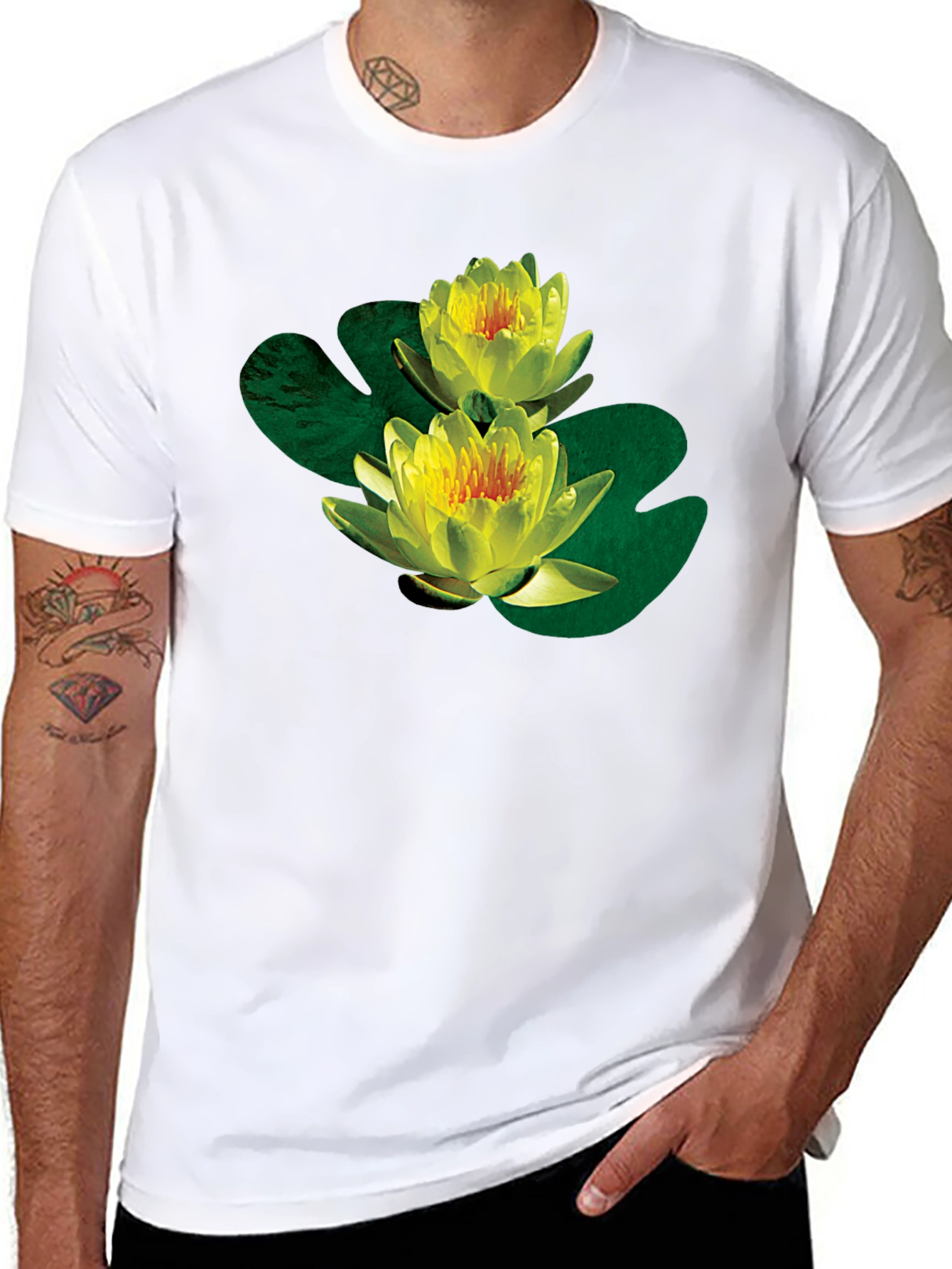 Water Lily Graphic Black T-Shirt