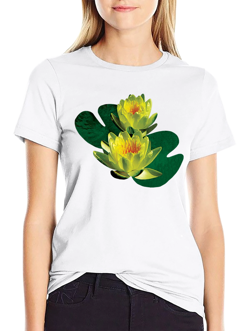 Water Lily Graphic Black T-Shirt