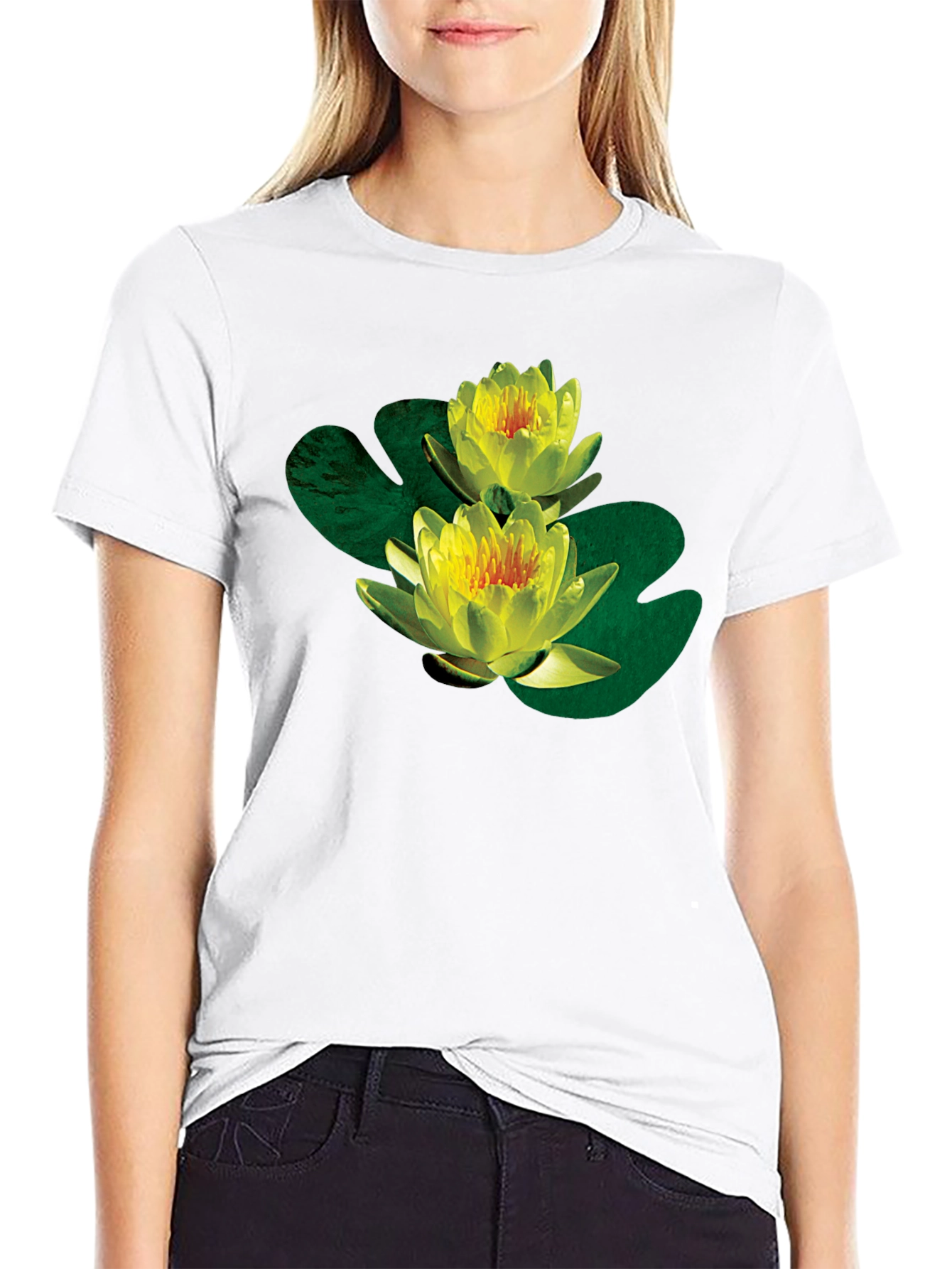 Water Lily Graphic Black T-Shirt