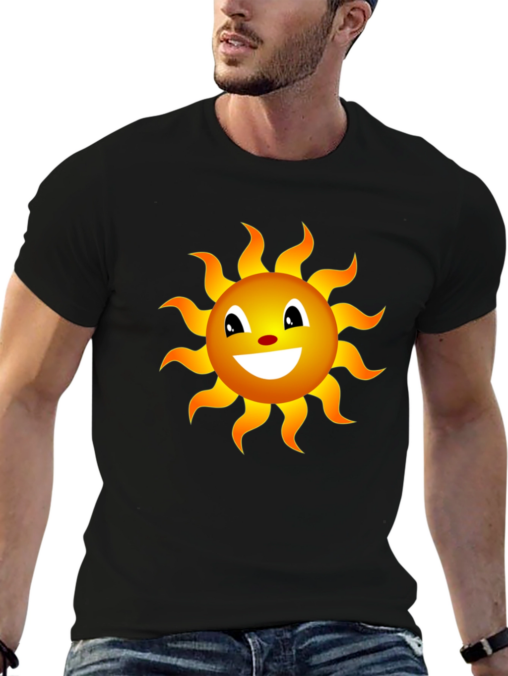 Smiling Sun Graphic Tee - Black Cotton Blend Shirt