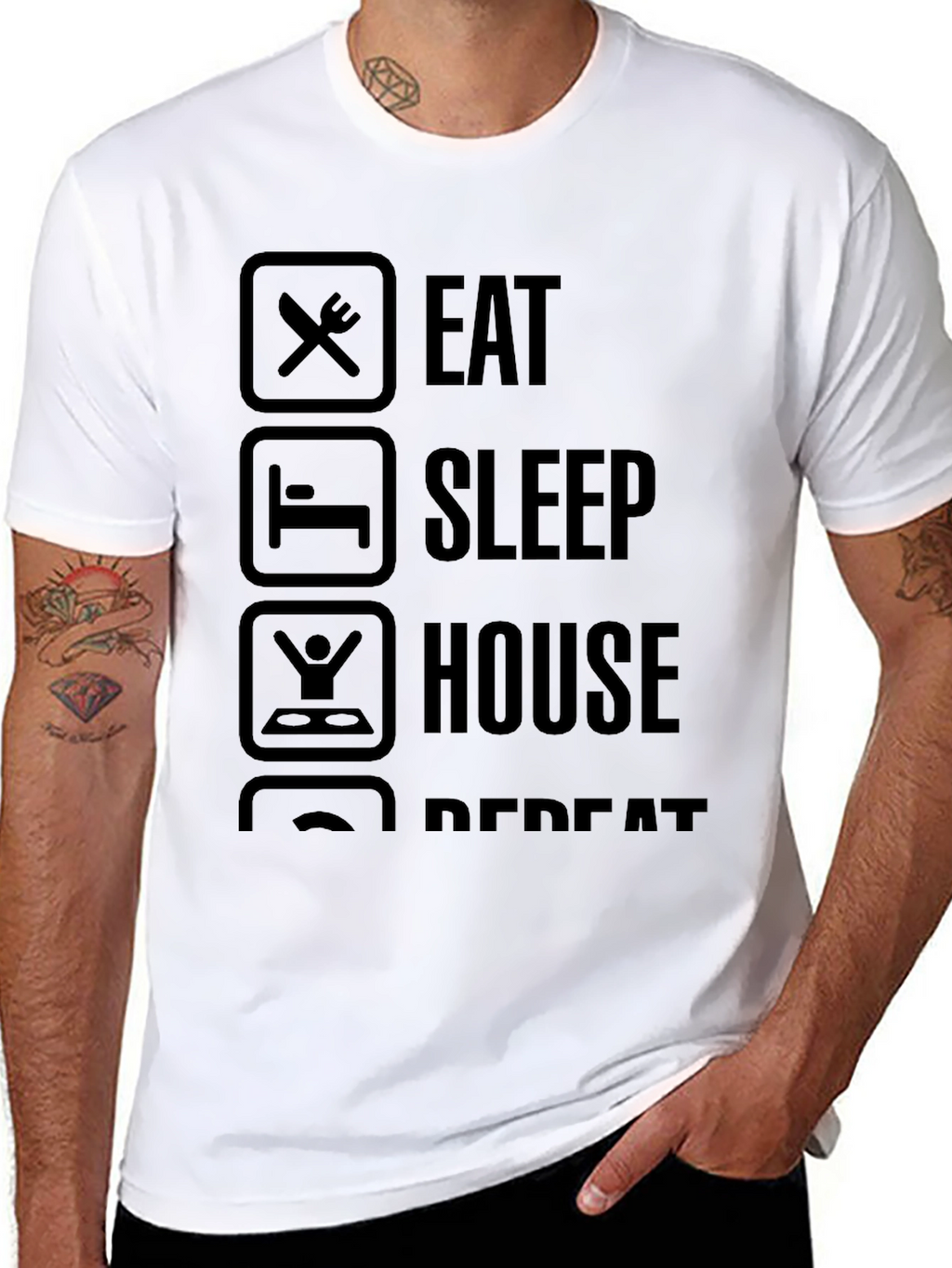 Eat Sleep House Repeat Graphic Tee - Black
