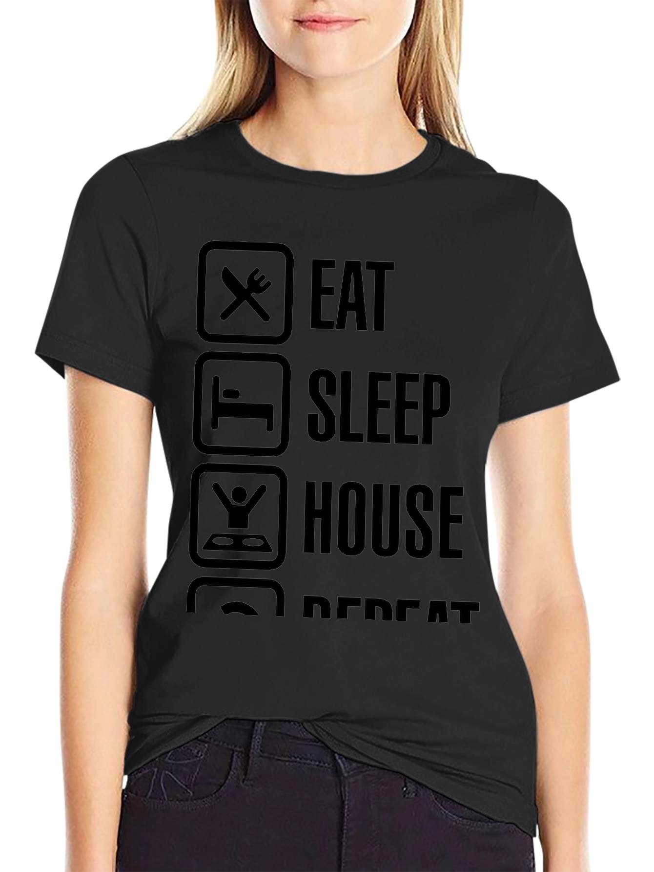 Eat Sleep House Repeat Graphic Tee - Black