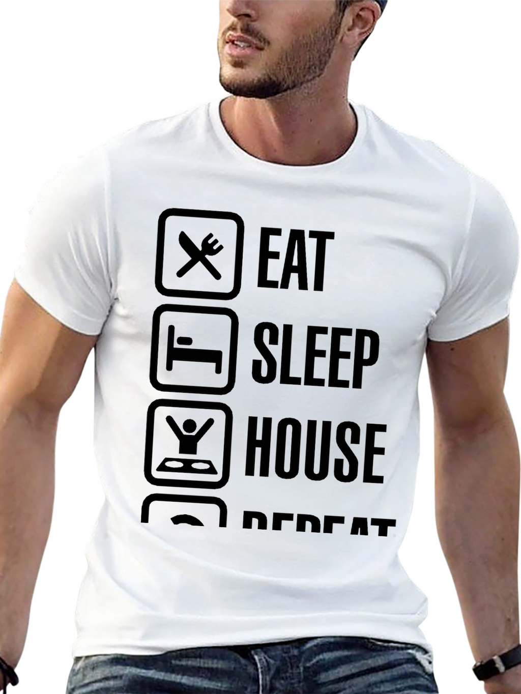 Eat Sleep House Repeat Graphic Tee - Black