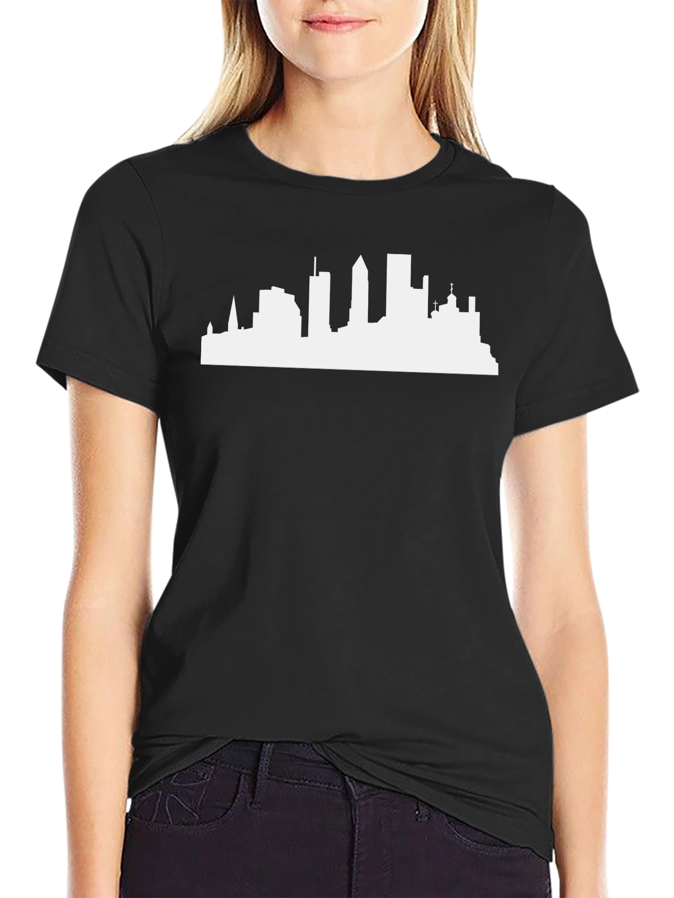 Cityscape Silhouette Tee - Classic Black Cotton T-Shirt