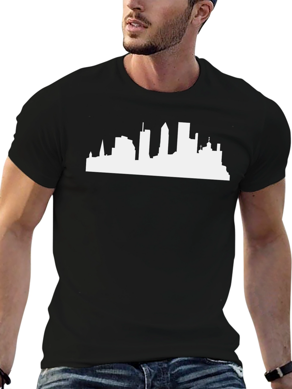 Cityscape Silhouette Tee - Classic Black Cotton T-Shirt