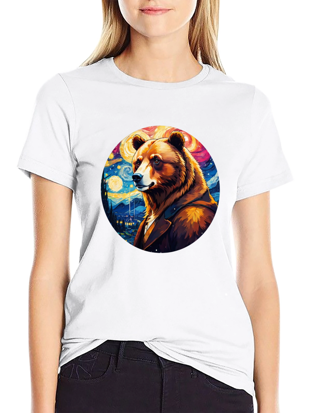 Bear Starry Night T-Shirt - Unique Art Design