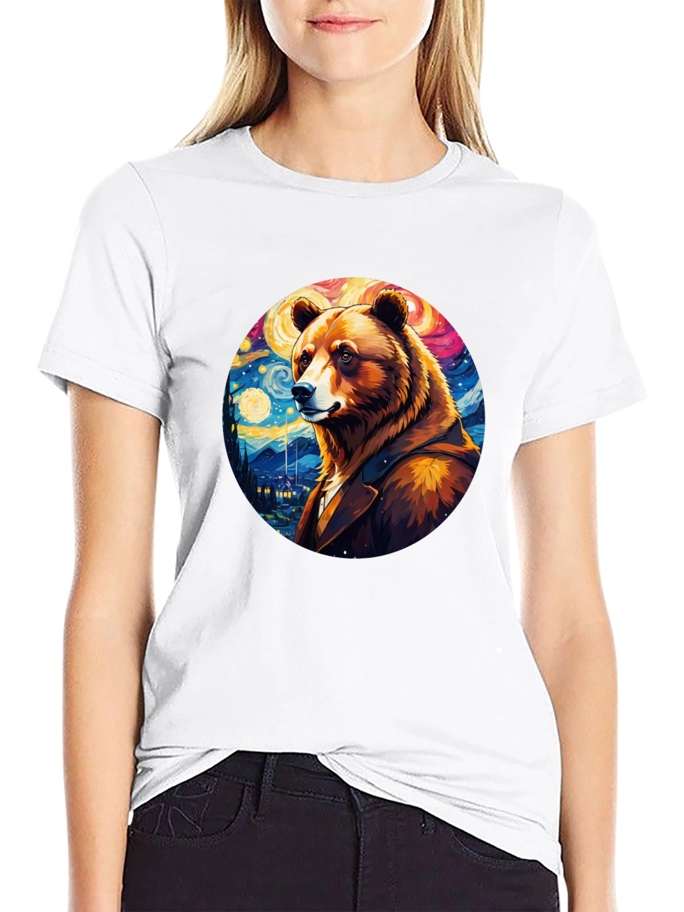 Bear Starry Night T-Shirt - Unique Art Design