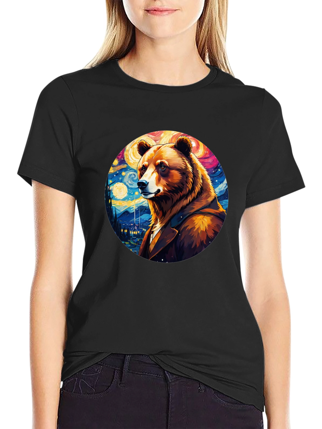 Bear Starry Night T-Shirt - Unique Art Design
