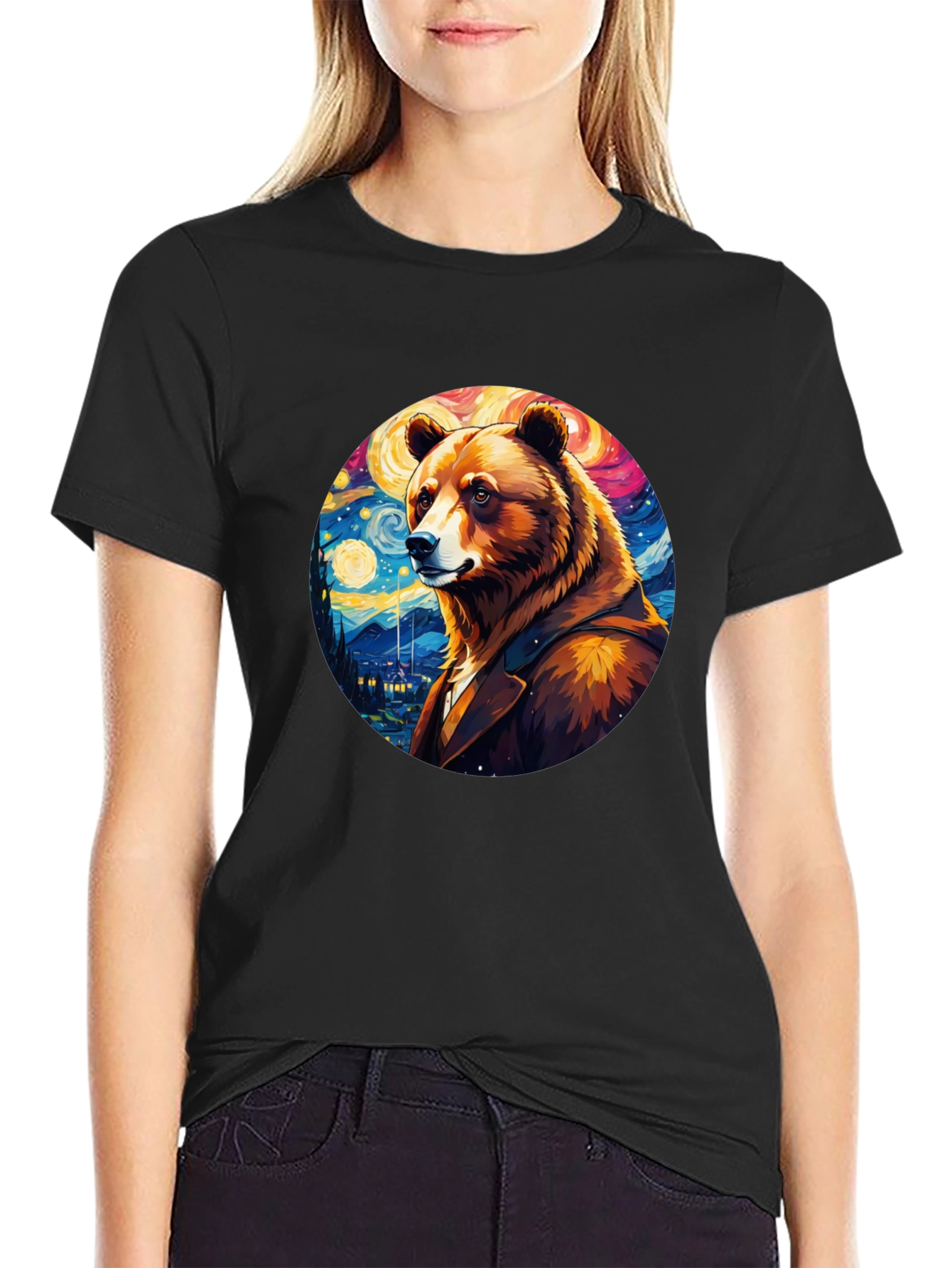 Bear Starry Night T-Shirt - Unique Art Design