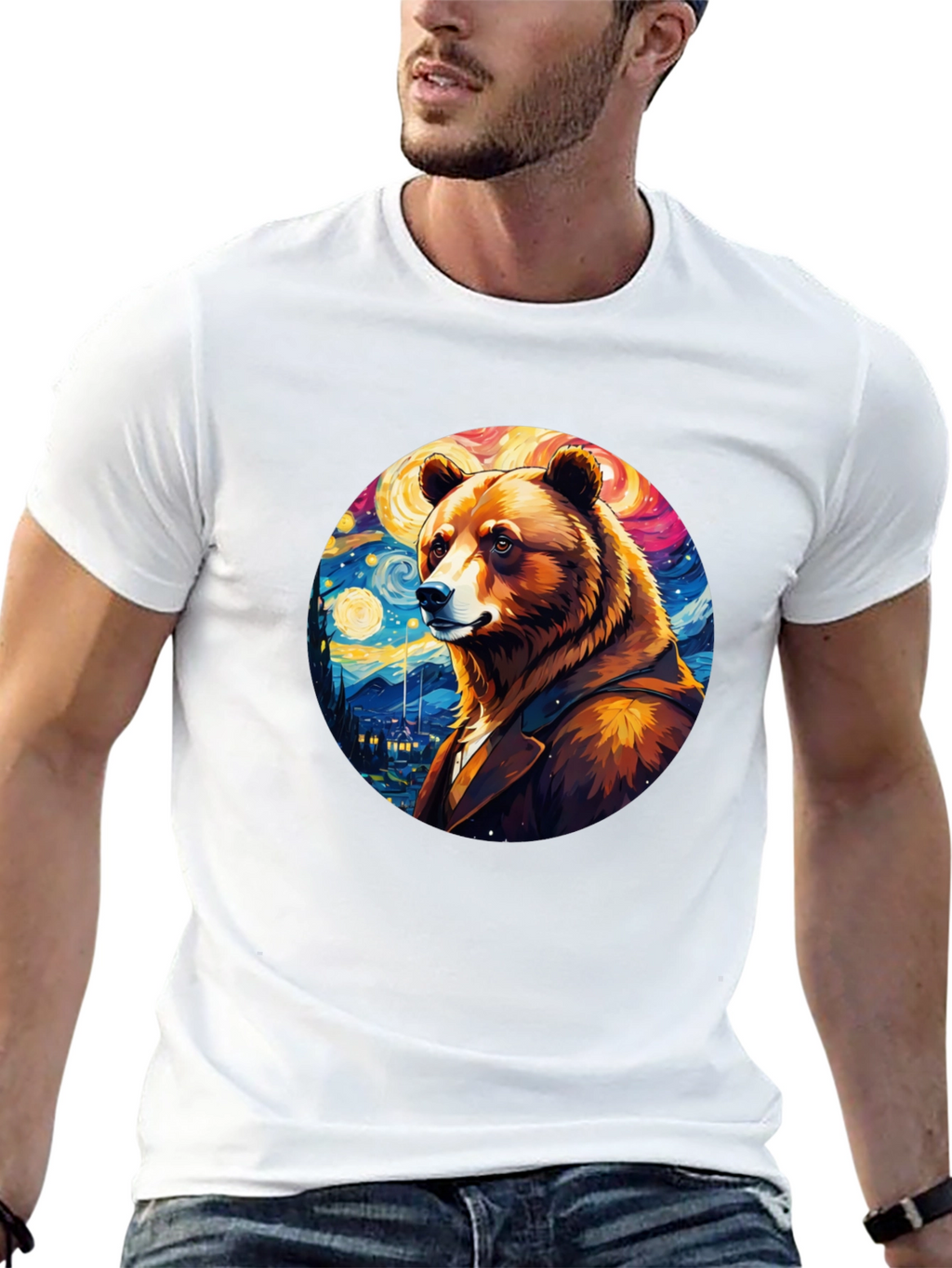 Bear Starry Night T-Shirt - Unique Art Design