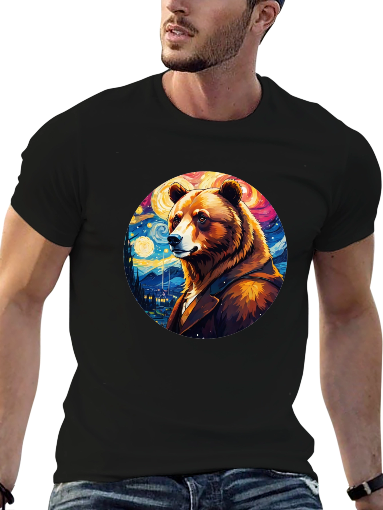 Bear Starry Night T-Shirt - Unique Art Design