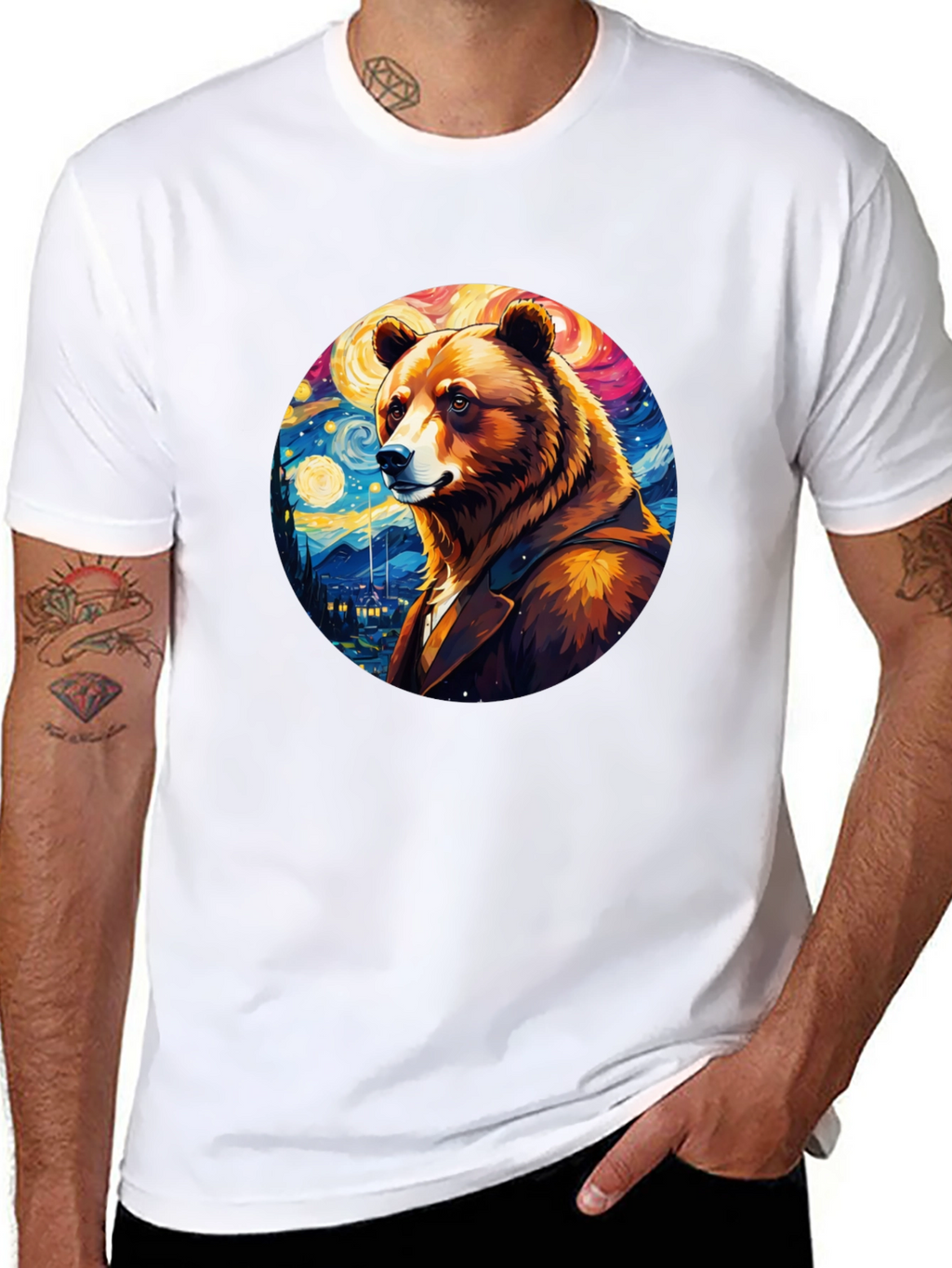 Bear Starry Night T-Shirt - Unique Art Design