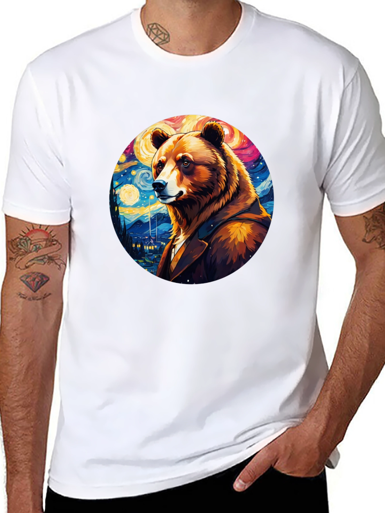 Bear Starry Night T-Shirt - Unique Art Design