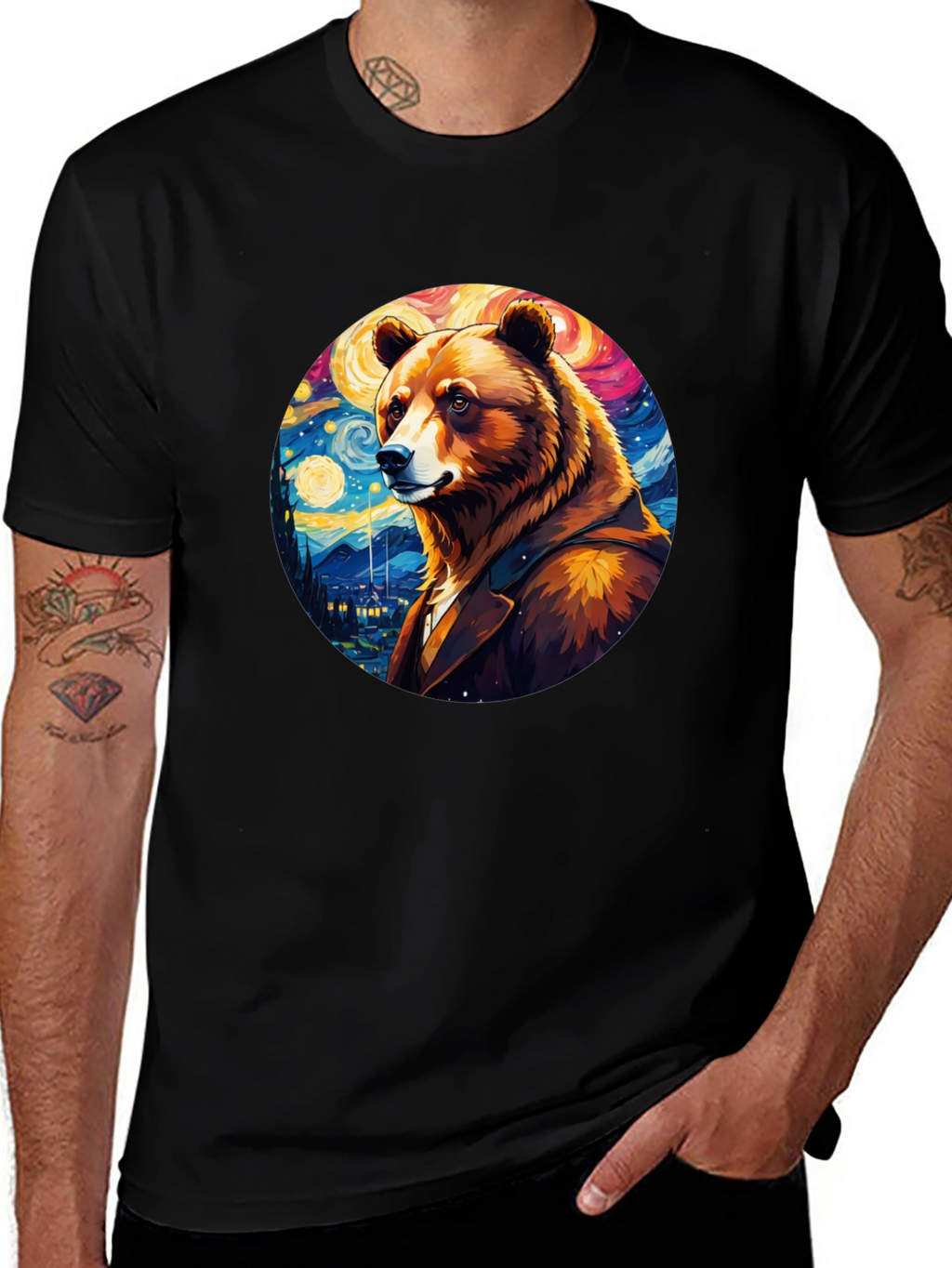 Bear Starry Night T-Shirt - Unique Art Design