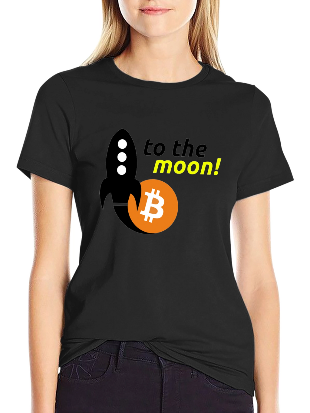 Bitcoin Rocket to the Moon Black T-Shirt