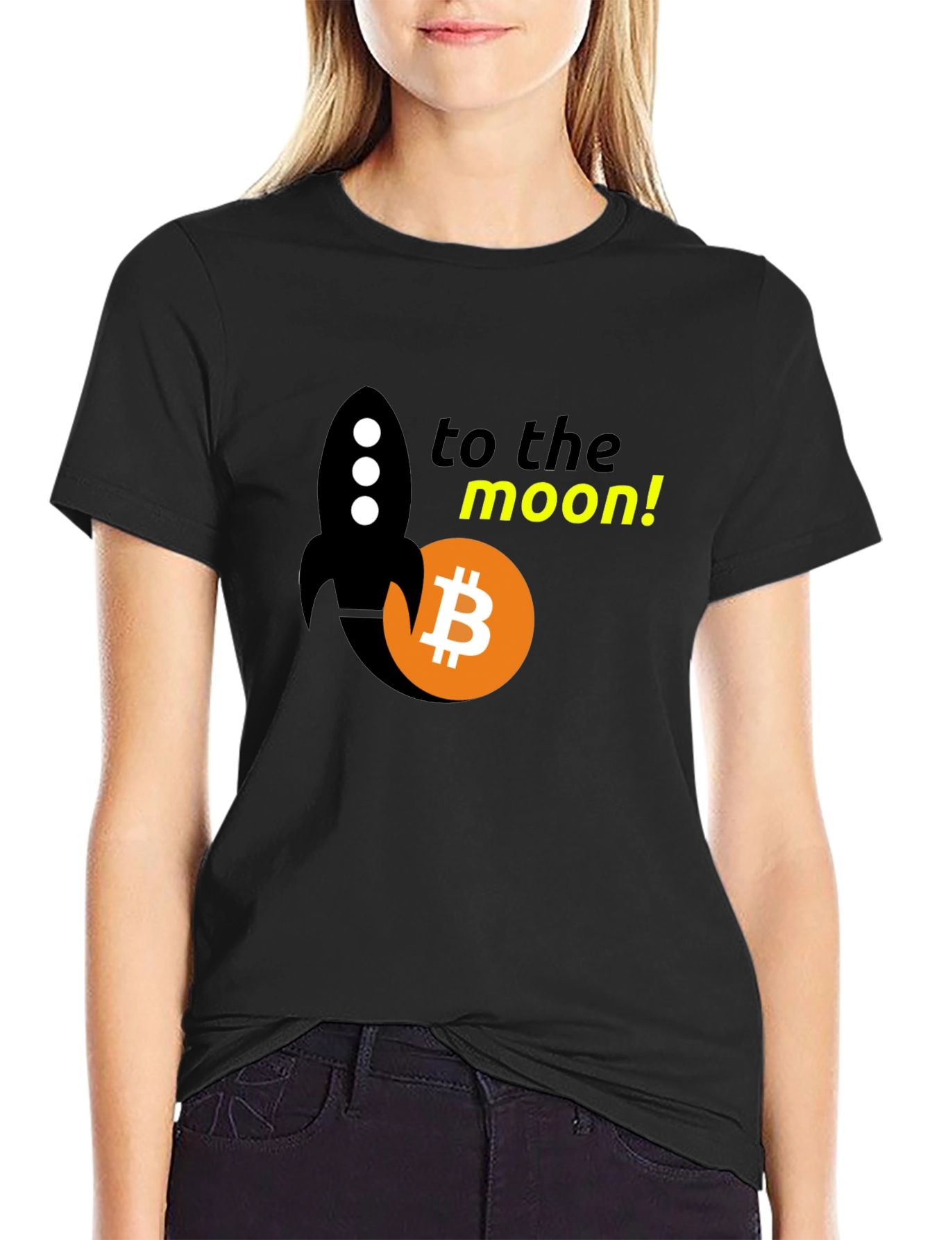 Bitcoin Rocket to the Moon Black T-Shirt