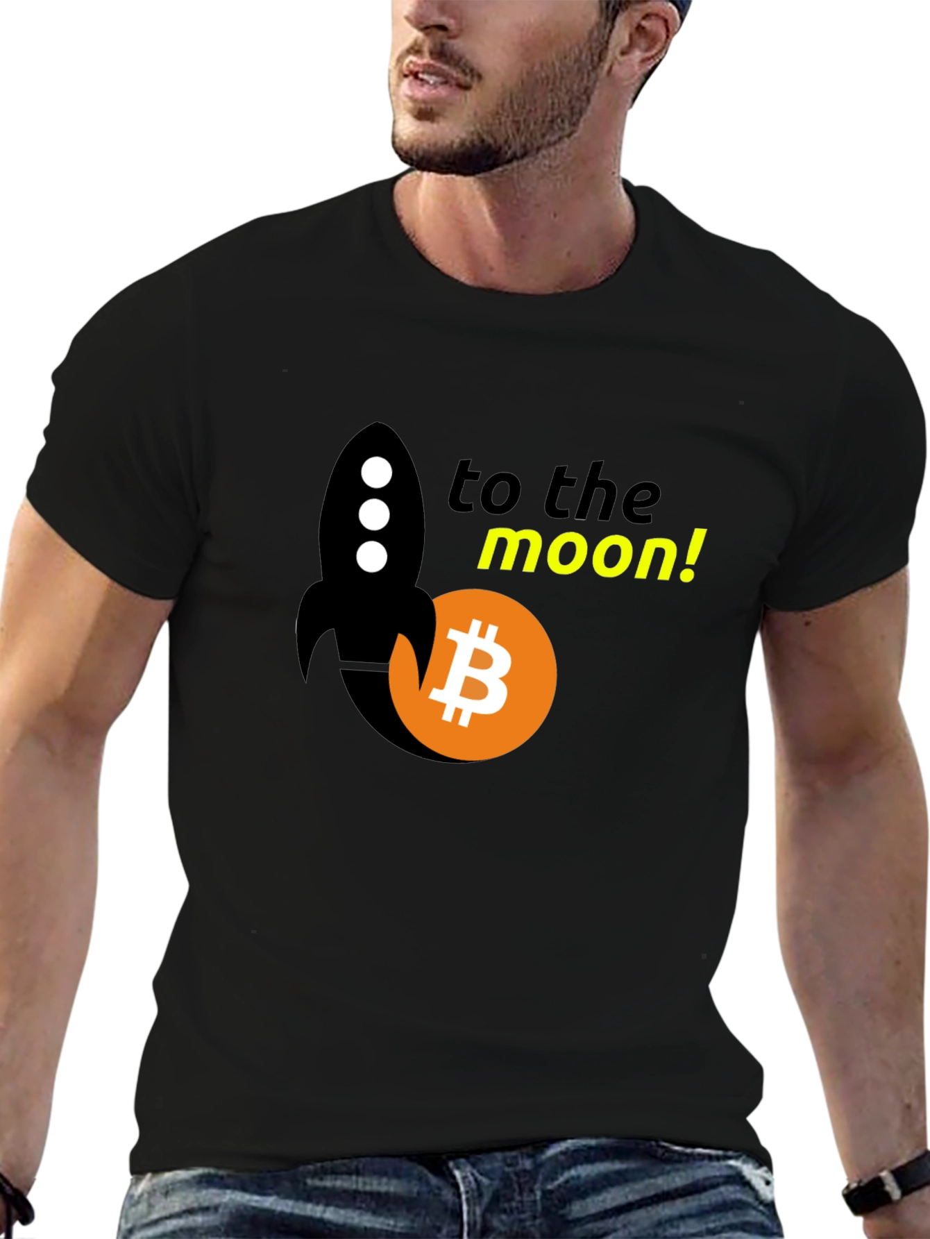 Bitcoin Rocket to the Moon Black T-Shirt