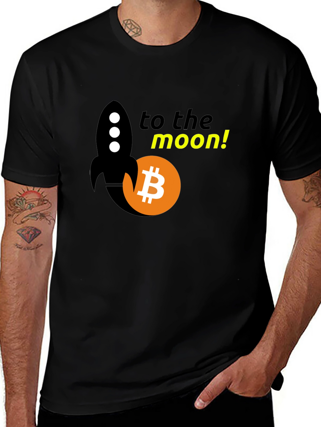 Bitcoin Rocket to the Moon Black T-Shirt