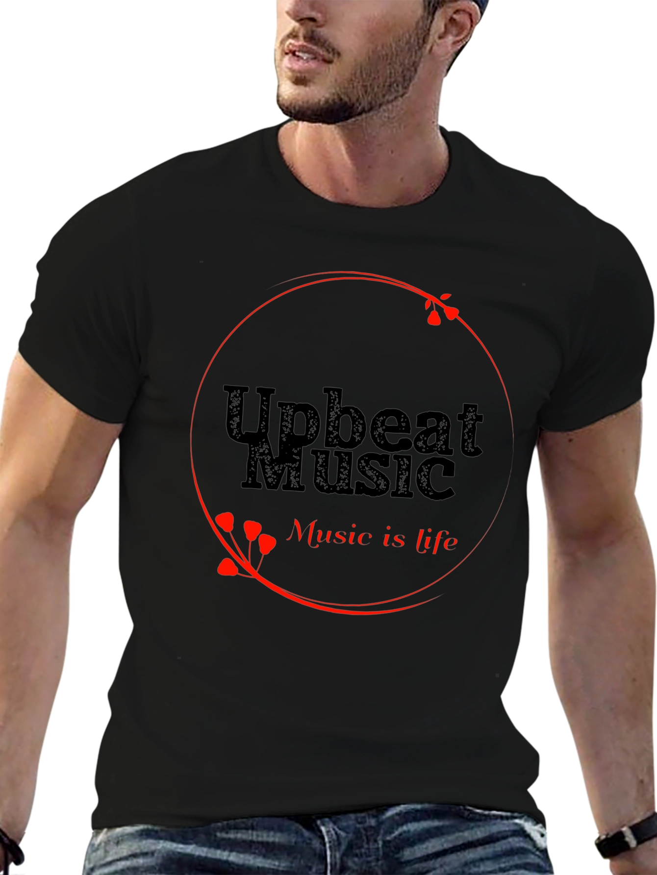 Upbeat Music T-Shirt - Black Crew Neck Tee
