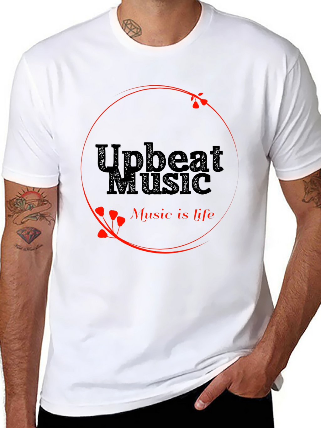 Upbeat Music T-Shirt - Black Crew Neck Tee