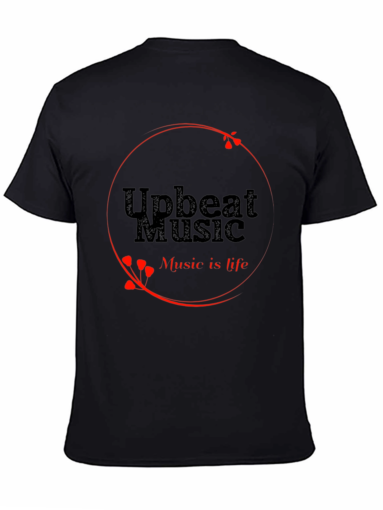 Upbeat Music T-Shirt - Black Crew Neck Tee
