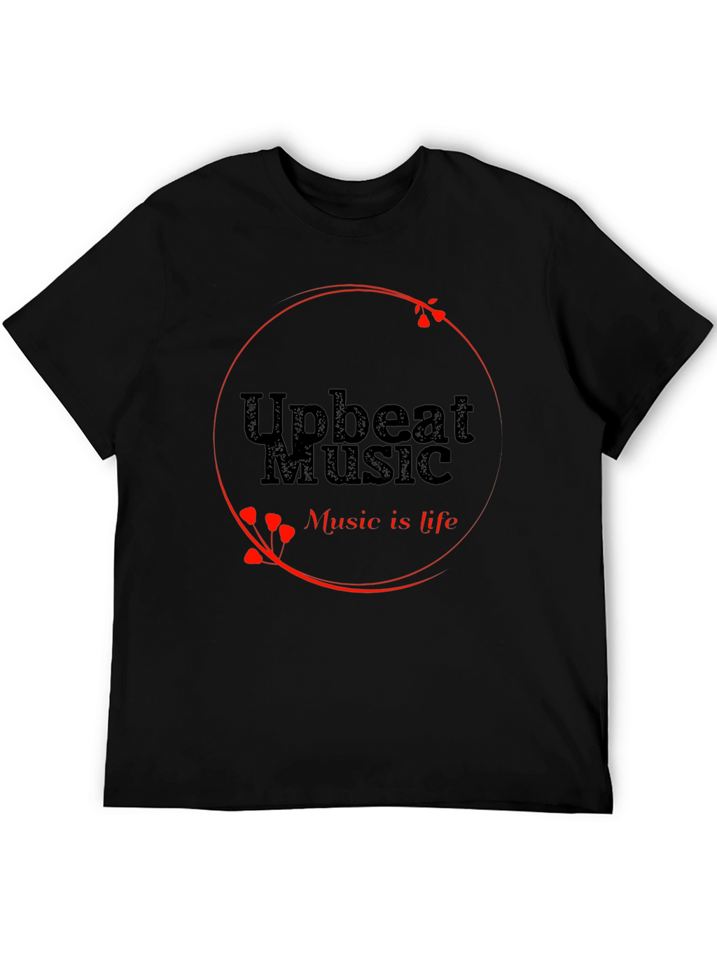 Upbeat Music T-Shirt - Black Crew Neck Tee