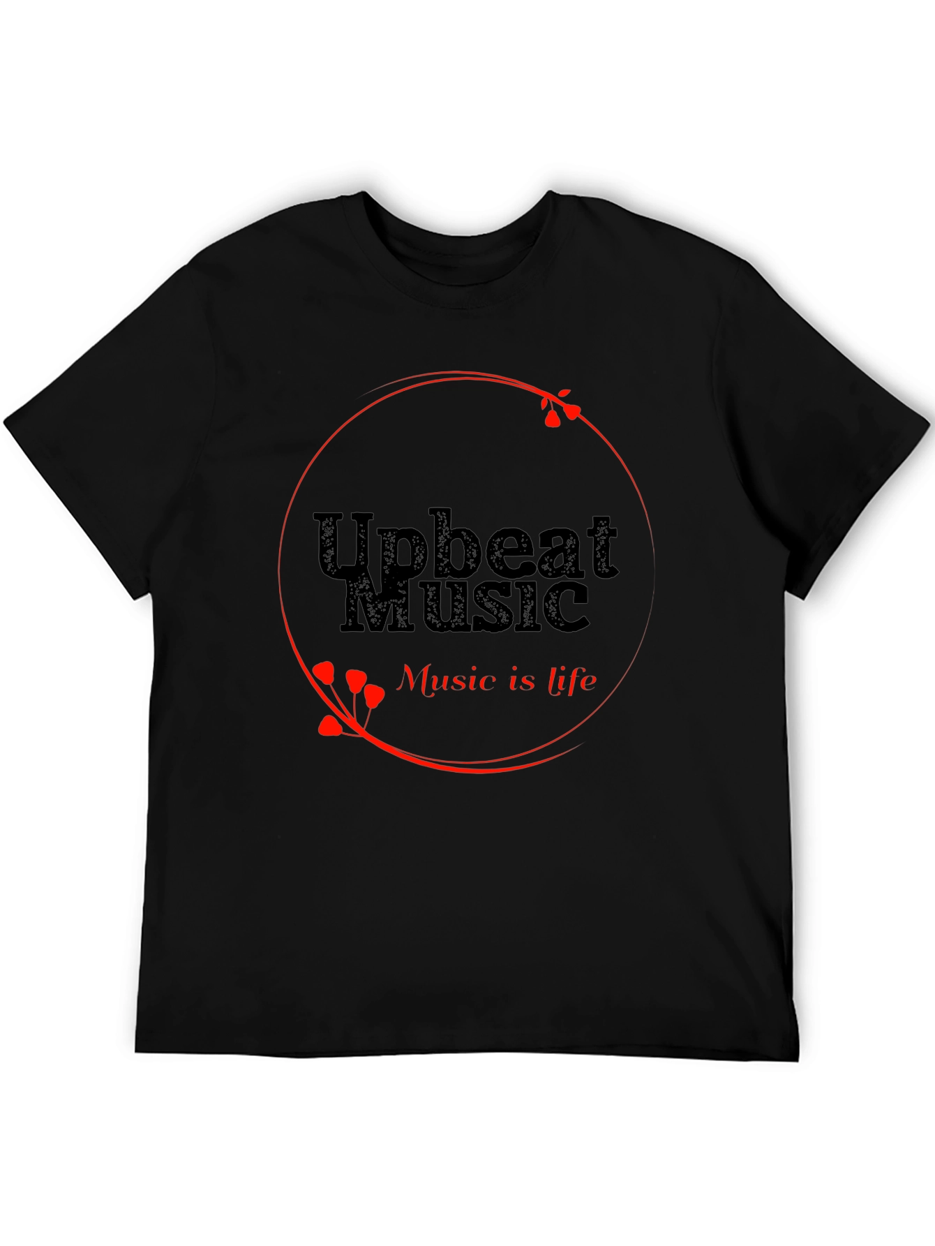 Upbeat Music T-Shirt - Black Crew Neck Tee