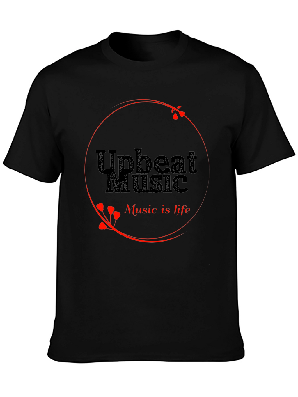 Upbeat Music T-Shirt - Black Crew Neck Tee