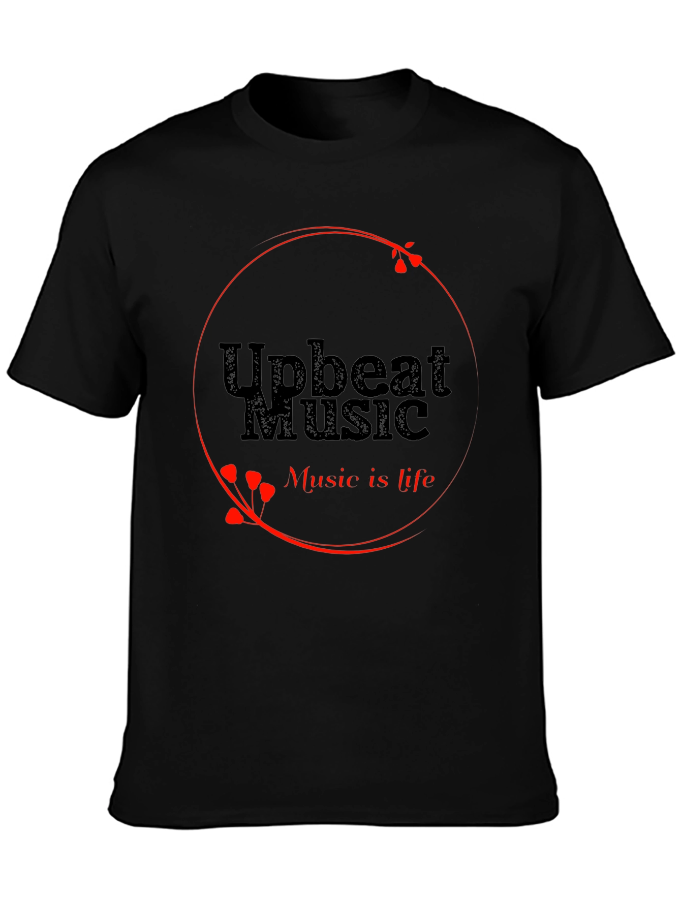 Upbeat Music T-Shirt - Black Crew Neck Tee