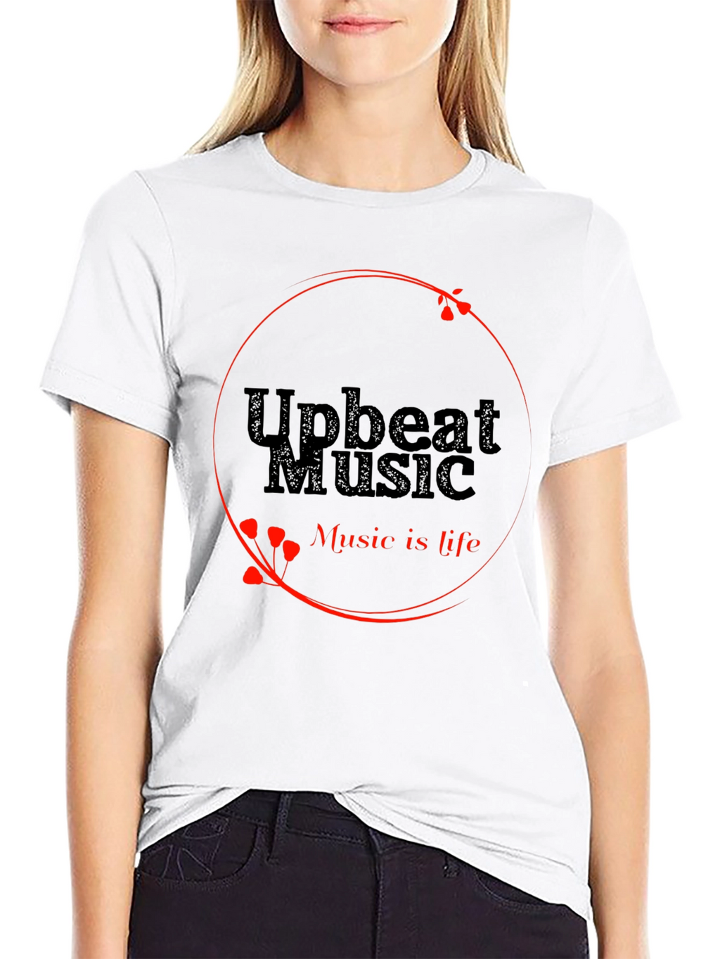 Upbeat Music T-Shirt - Black Crew Neck Tee